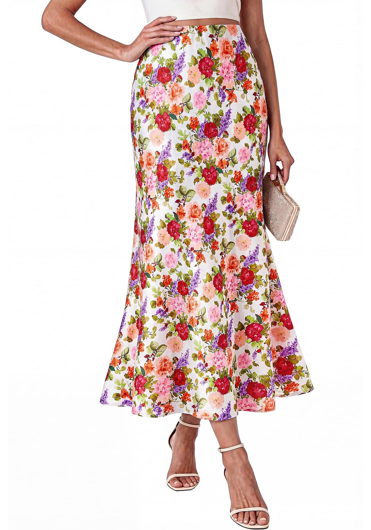 BTFBM Silk Midi Skirts for Women 2026 Summer Fall