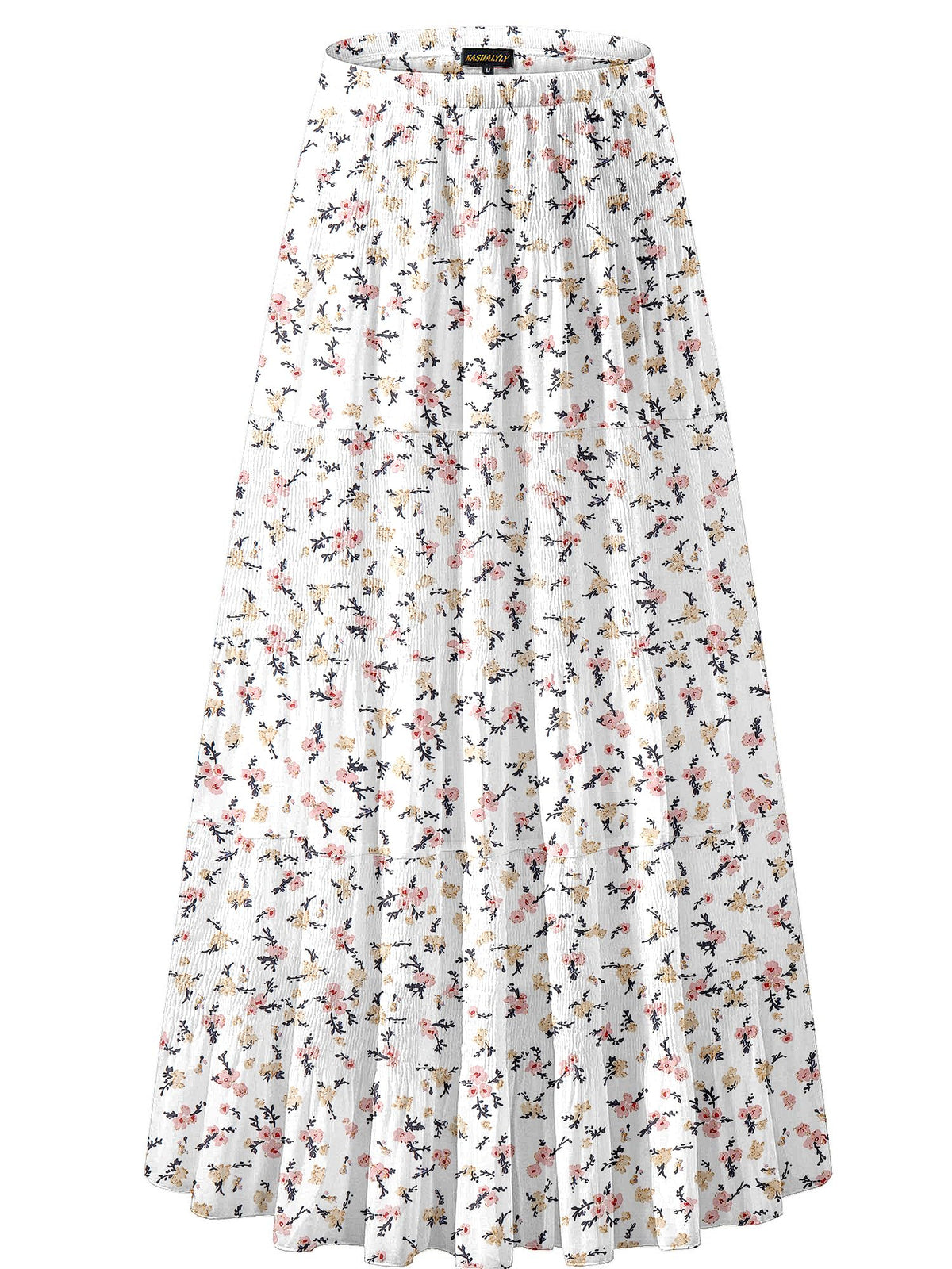 NASHALYLY Women's Chiffon Elastic High Waist Pleated A-Line Maxi Skirts