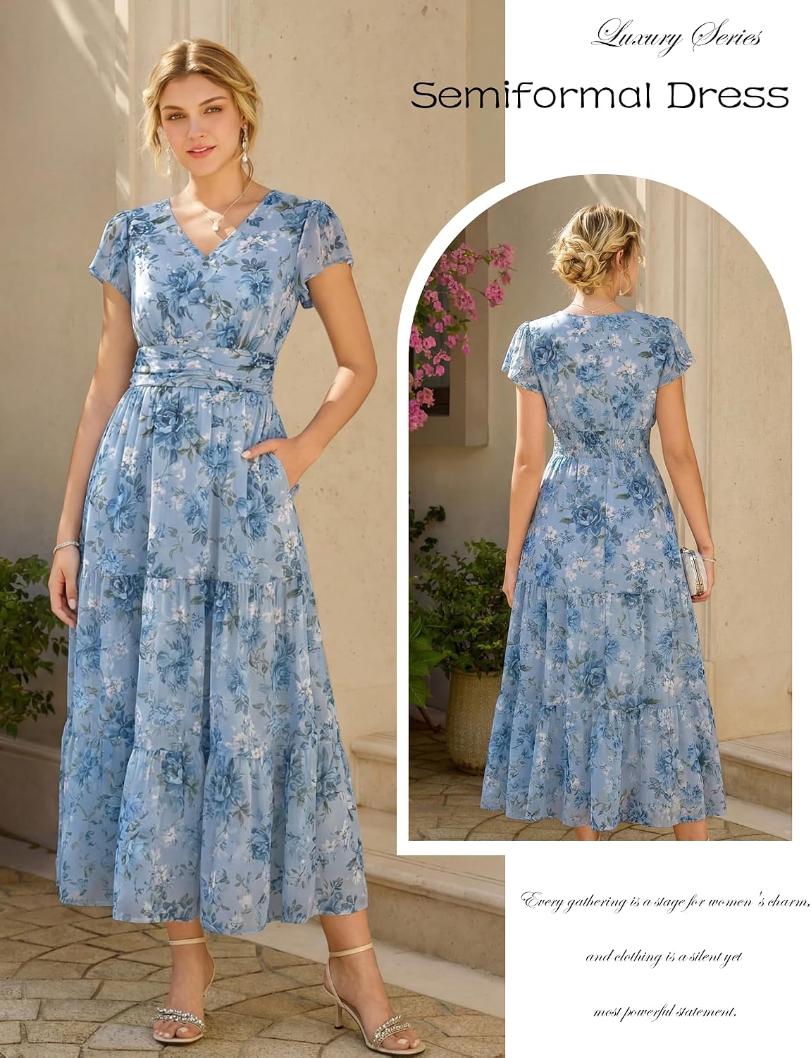 GRACE KARIN Women Summer Dress,Maxi Floral Wedding Guest Dresses