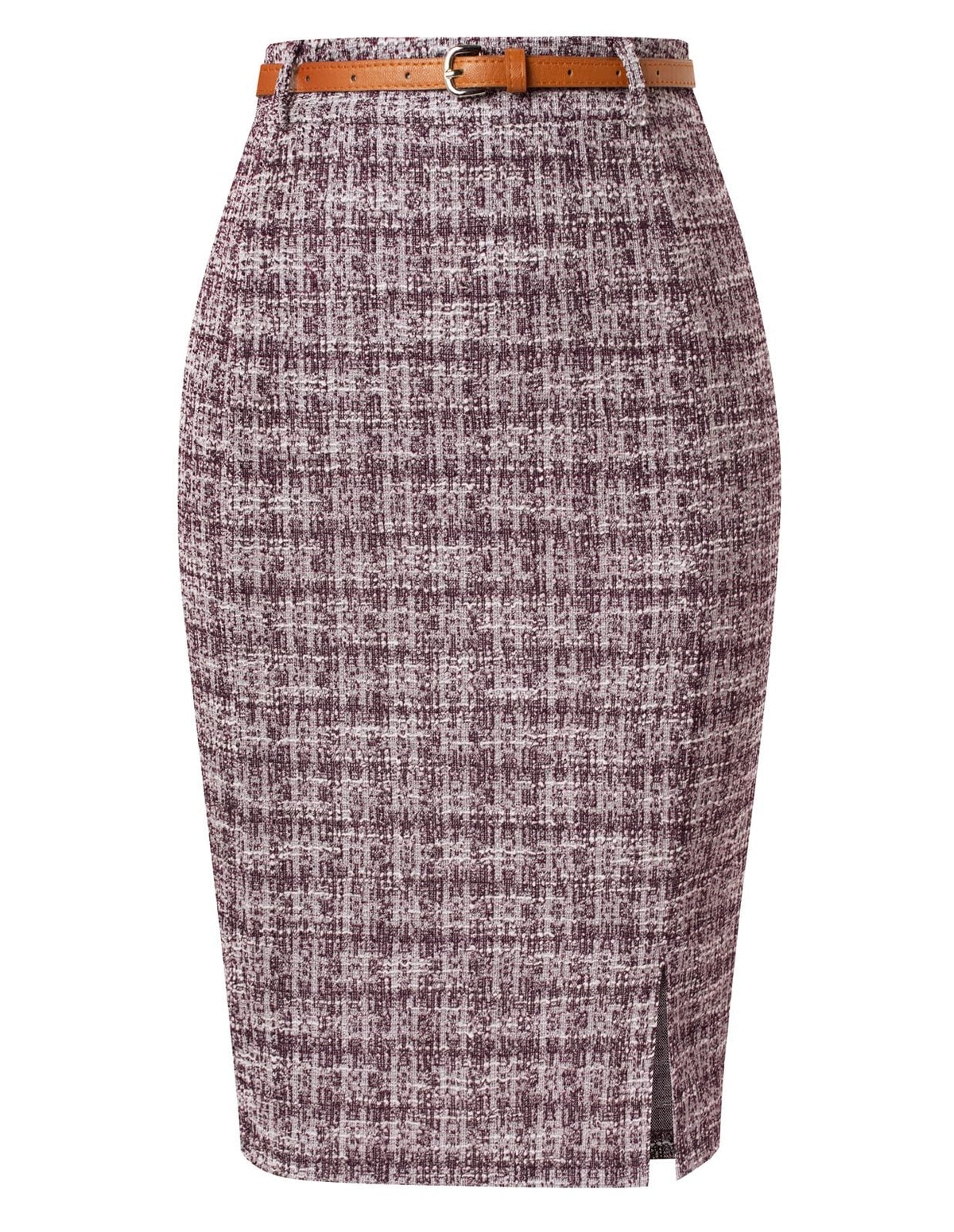 Kate Kasin Women Tweed Pencil Skirt, Knee Length Skirts with Slit