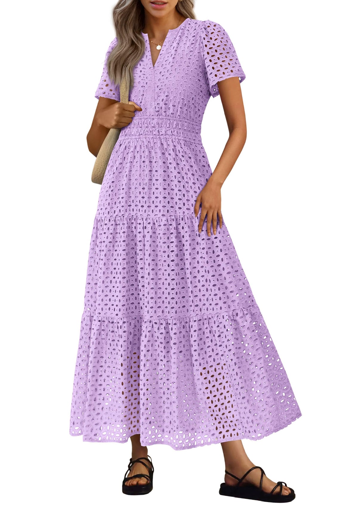 PRETTYGARDEN Women's Summer Hollow Out Eyelet Maxi Dress