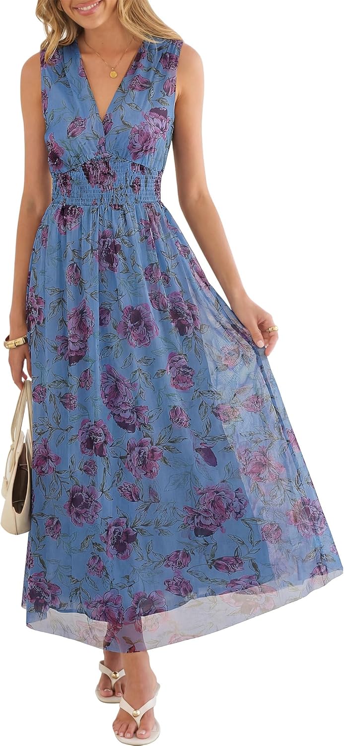 ANRABESS Women's Floral Tulle Wedding Guest Maxi Dress
