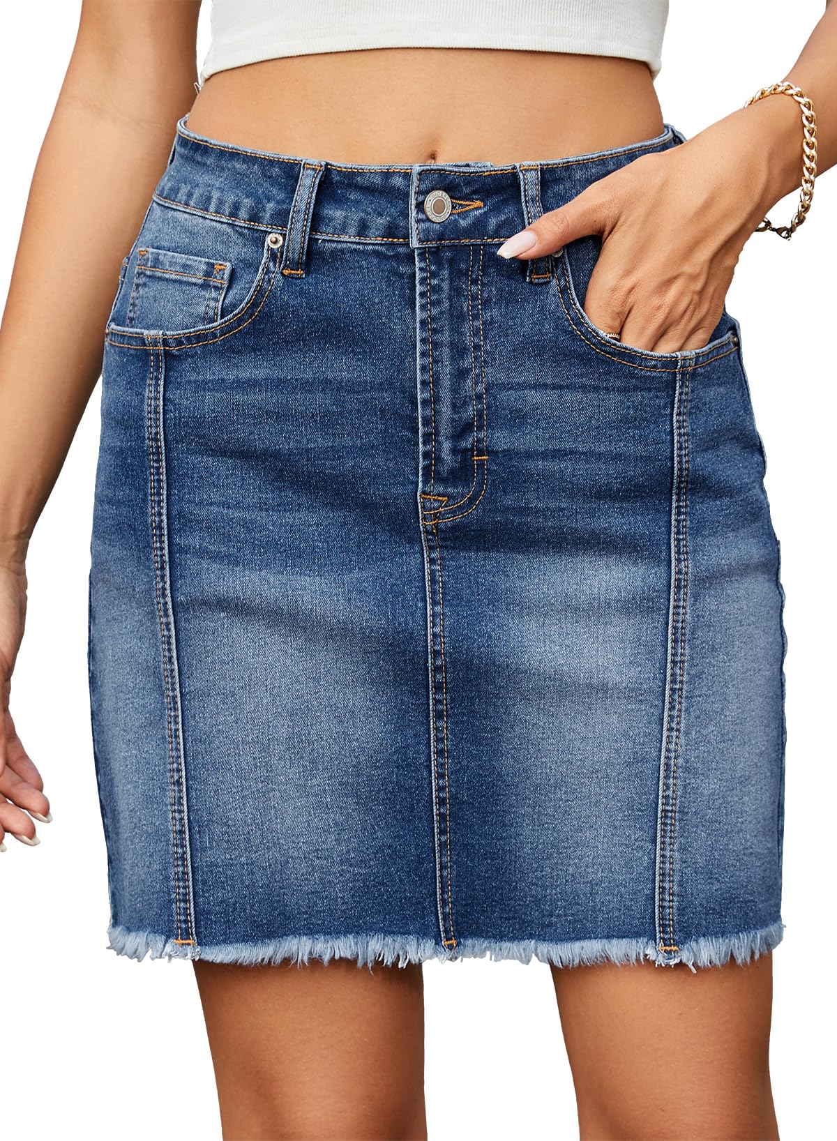 Sidefeel Womens High Waist Seam Line Denim Skirt