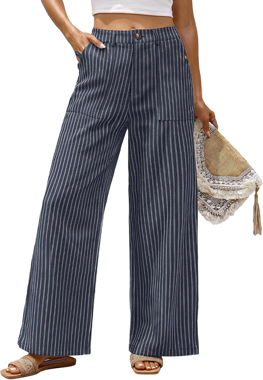 Bsubseach Womens Cotton Linen Pants Wide Leg Work Casual Pants