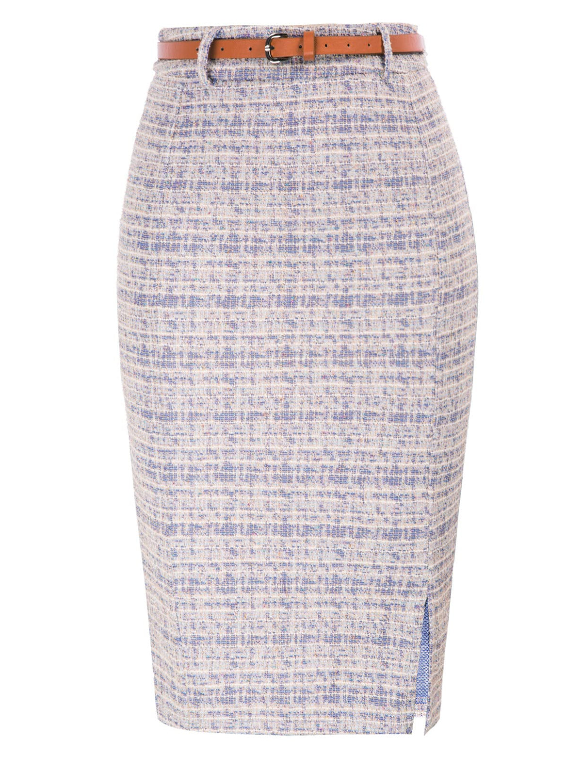 Kate Kasin Women Tweed Pencil Skirt, Knee Length Skirts with Slit