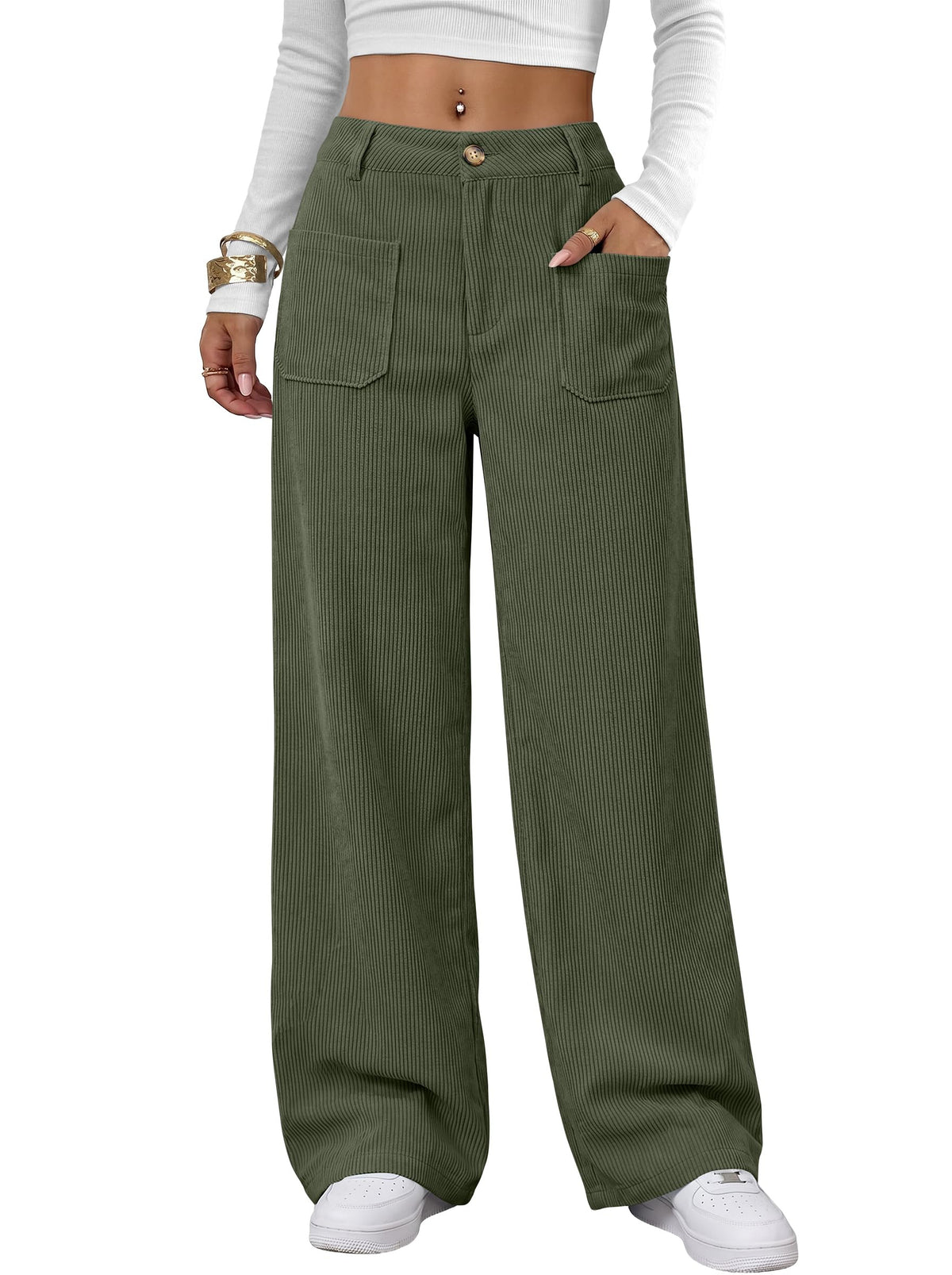 ANRABESS Womens High Waisted Wide Leg Corduroy Casual Pants
