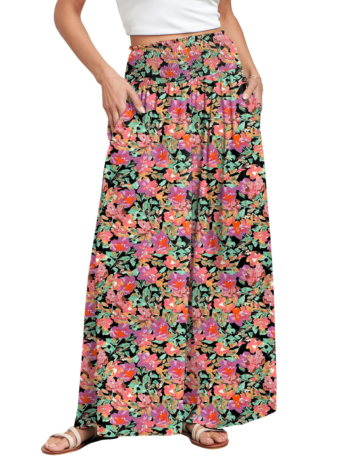 ANRABESS Women Summer Casual Wide Leg Palazzo Pants with Pockets