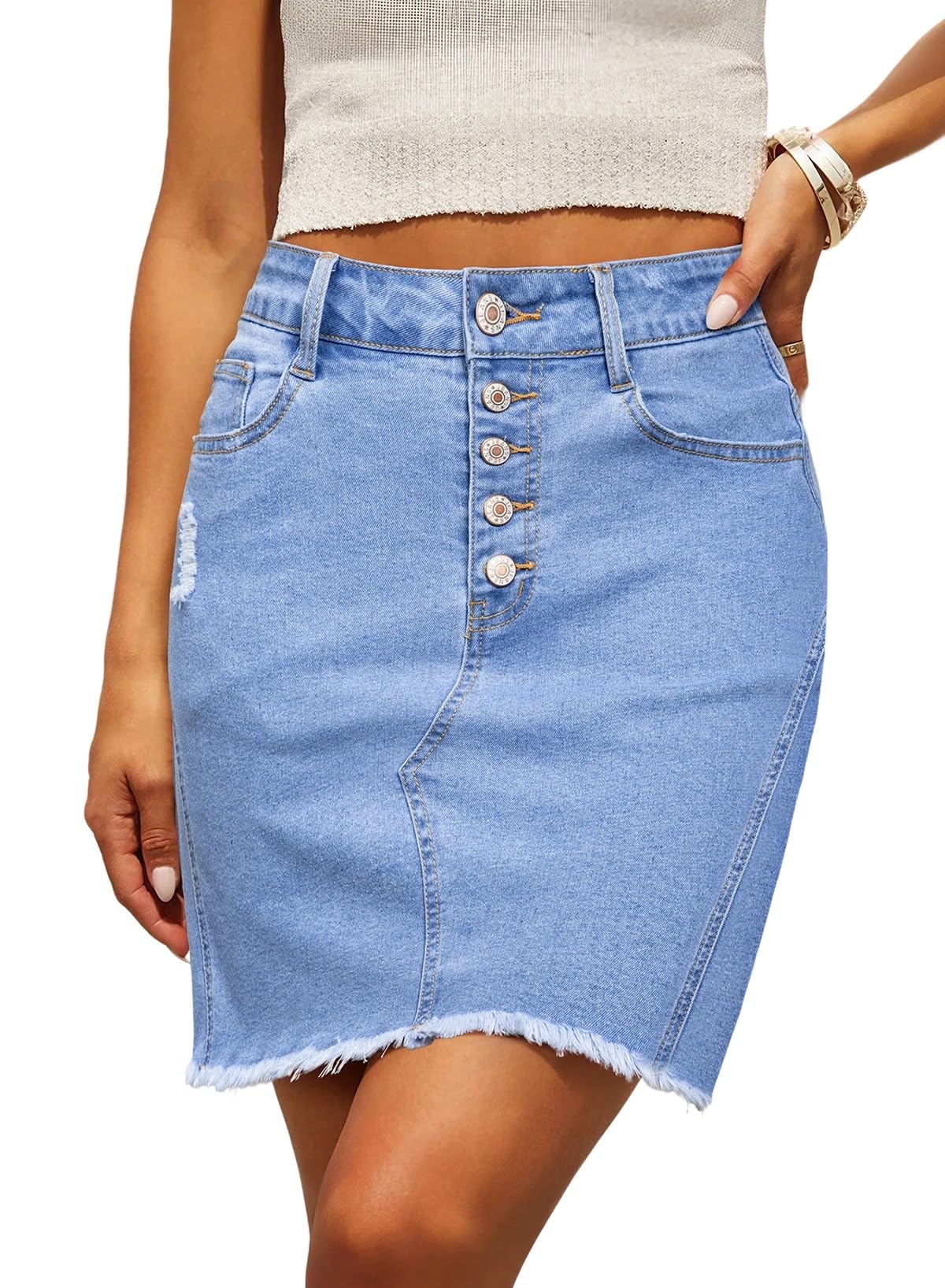 Sidefeel Women's Jean Skirt StretchyButton Fly Denim Skirt