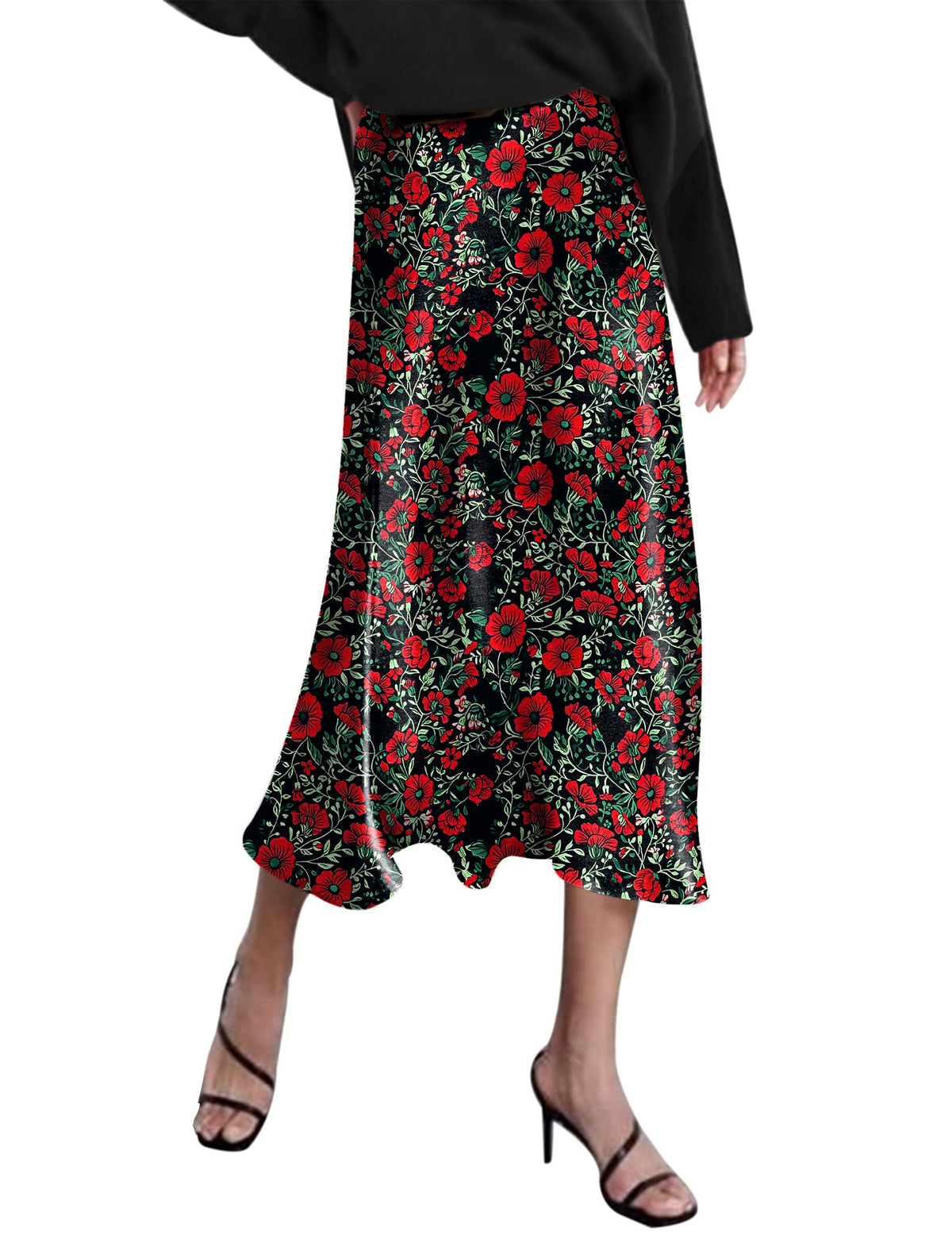 Zeagoo Skirts for Women High Waist Skirt Elegant Midi Skirt Satin