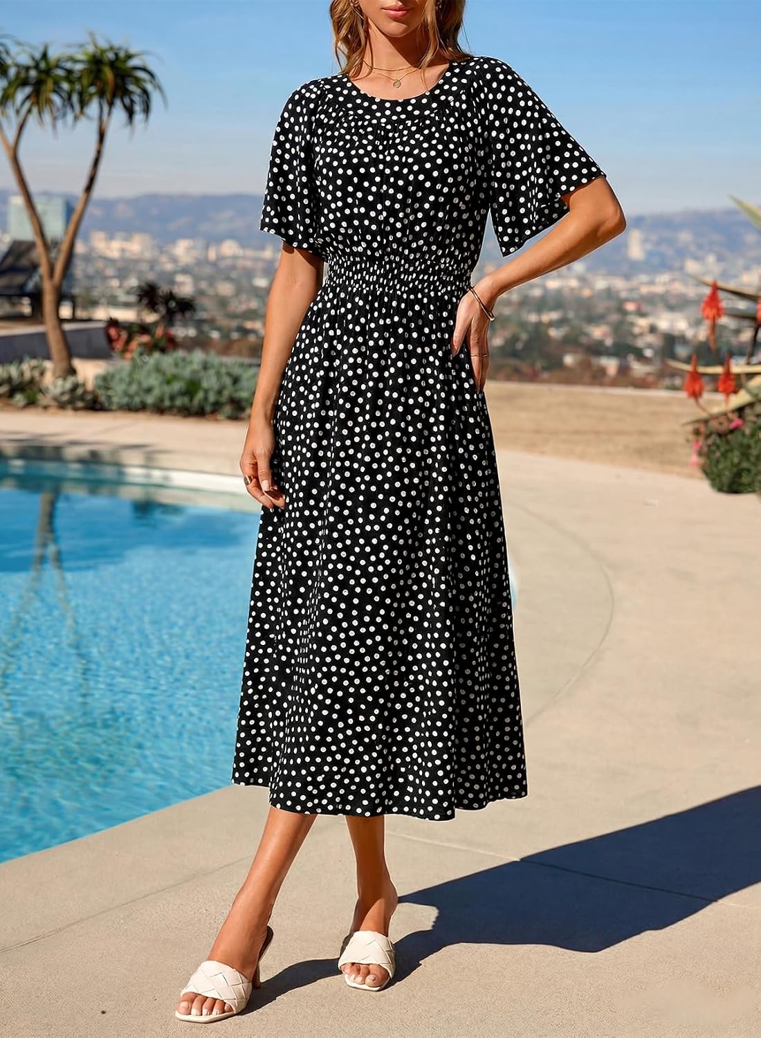 Dokotoo Summer Dresses for Women 2026 Vintage Elegant Midi Maxi Dresses Casual Short Sleeve A Line Flowy Dress