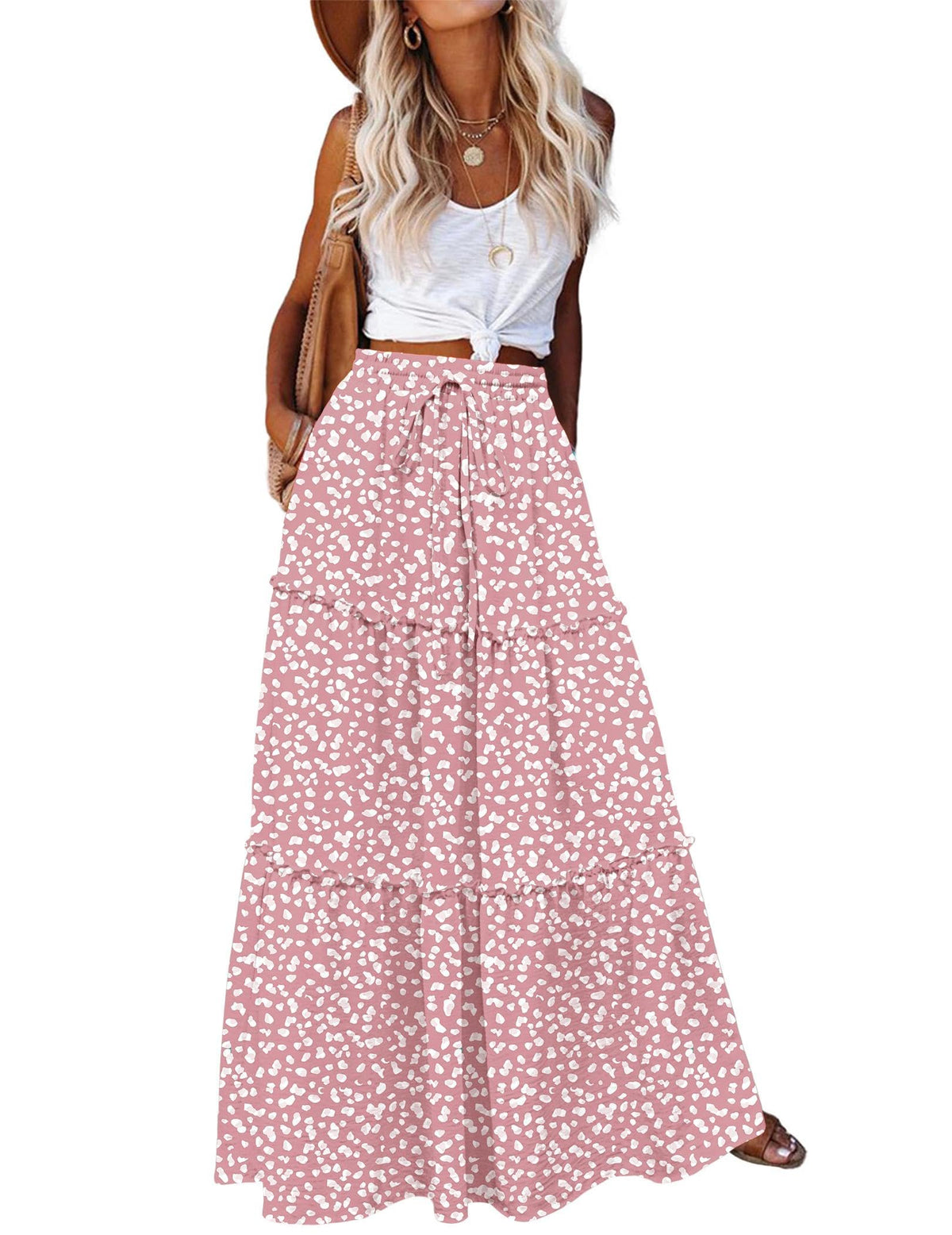 Zeagoo Womens Casual Maxi Skirts for Women 2026 High Waist Boho Skirts Floral Printed Long Flowy Skirt with Pockets