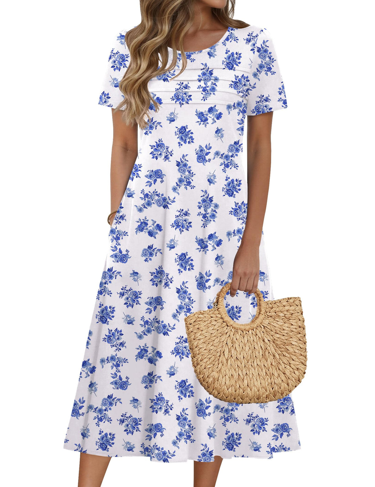Zeagoo Womens Casual Dresses for Summer Short Sleeve Flare Midi Dress Beach