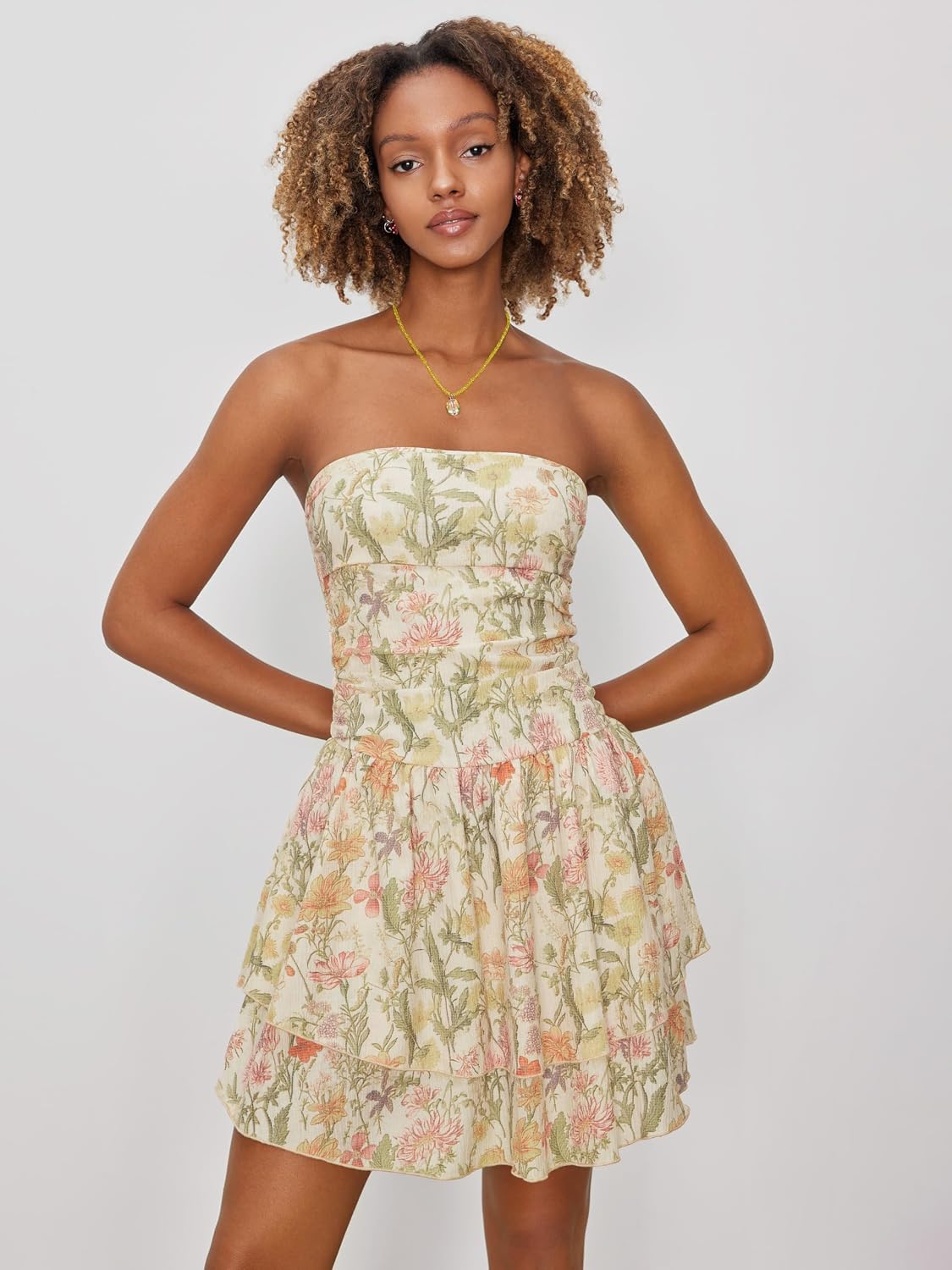 CIDER Women's Summer Cocktail Dress - Tube Ruched Ruffle Mini Dress