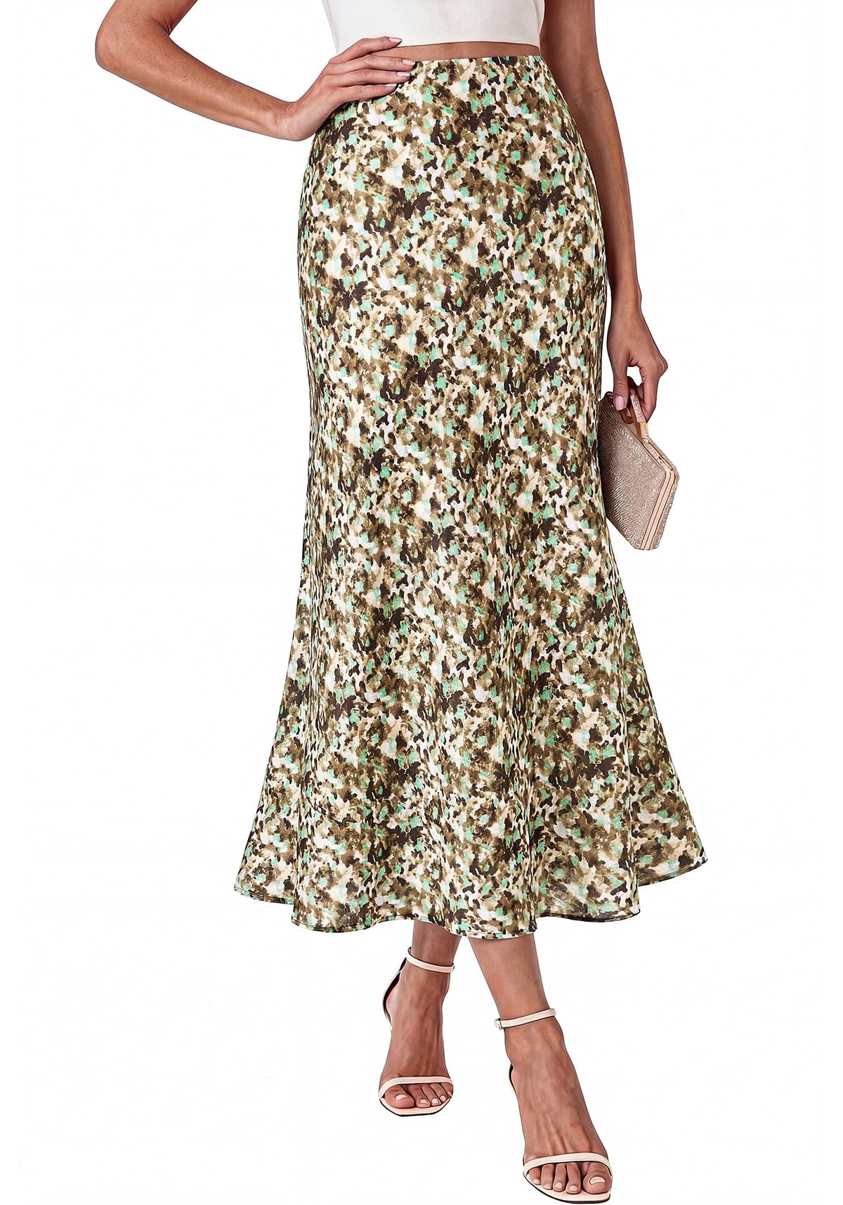 BTFBM Silk Midi Skirts for Women 2026 Summer Fall