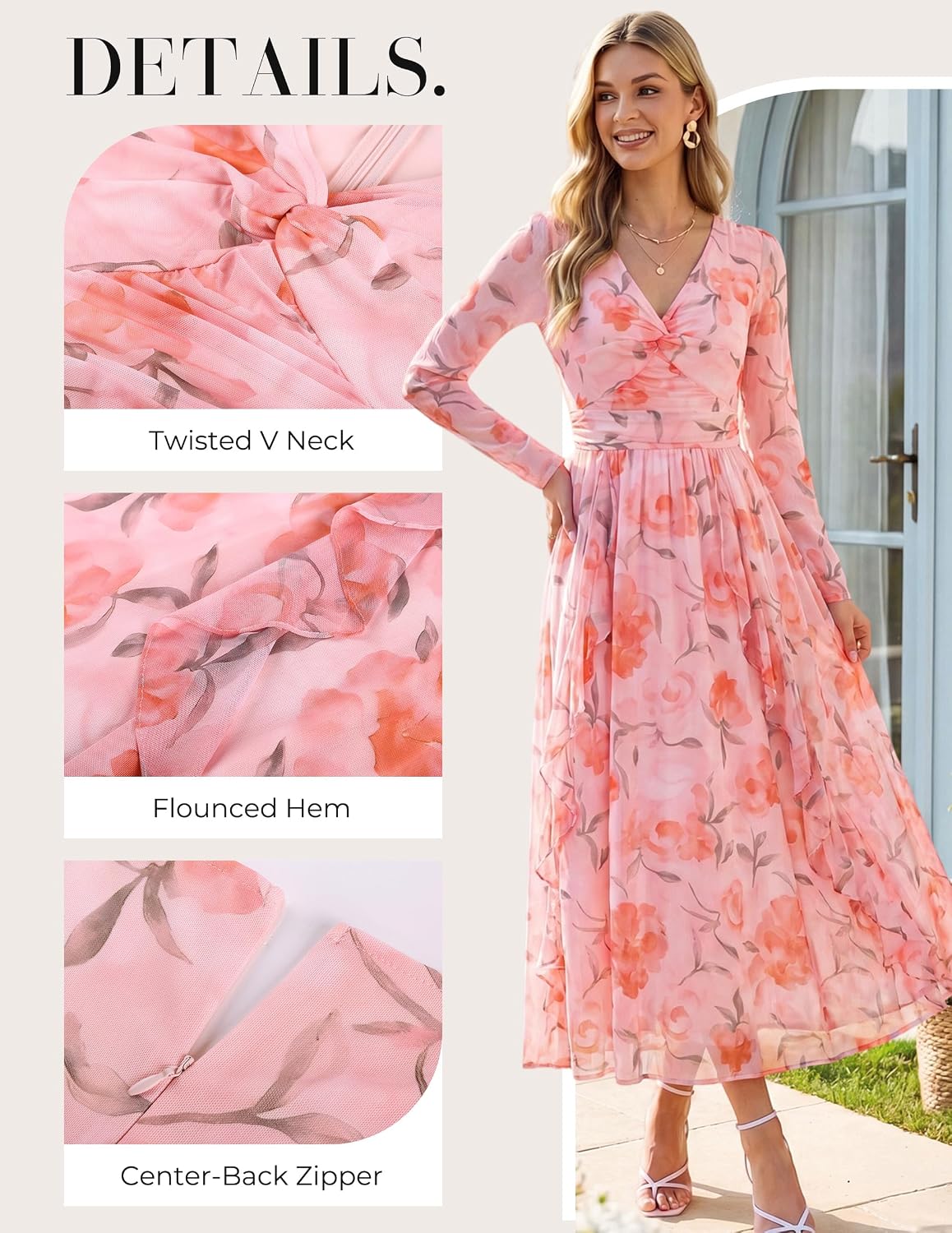 GRACE KARIN Women Fall Wedding Guest Long Sleeve Formal Floral Maxi Dress