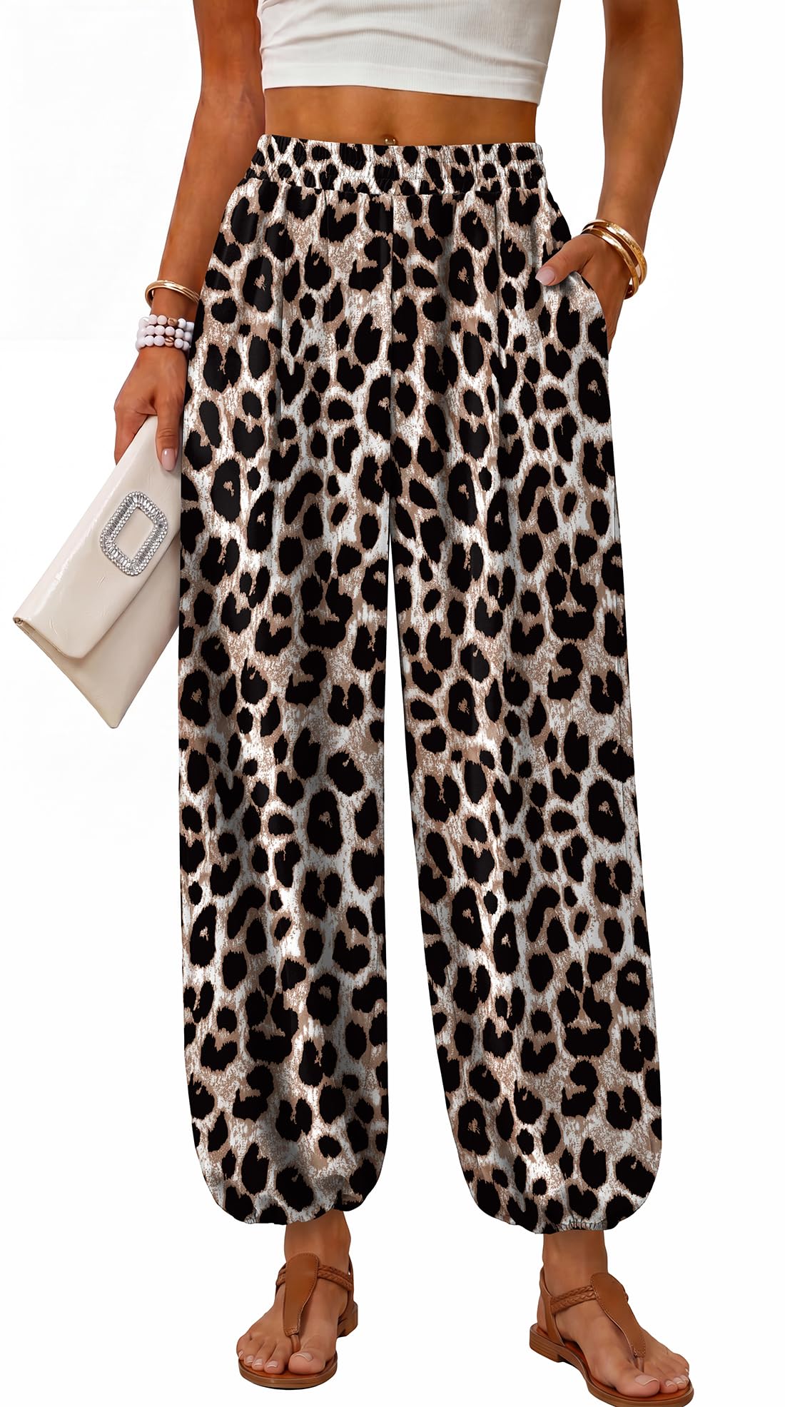 Sampeel Balloon Pants for Women Flowy High Waist Trousers with Pockets