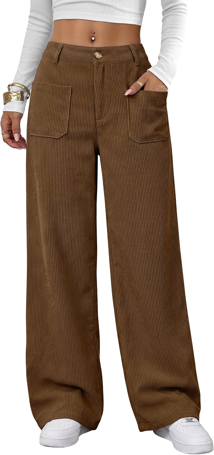 ANRABESS Womens High Waisted Wide Leg Corduroy Casual Pants