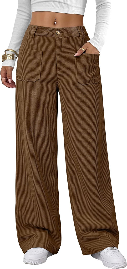 ANRABESS Womens High Waisted Wide Leg Corduroy Casual Pants