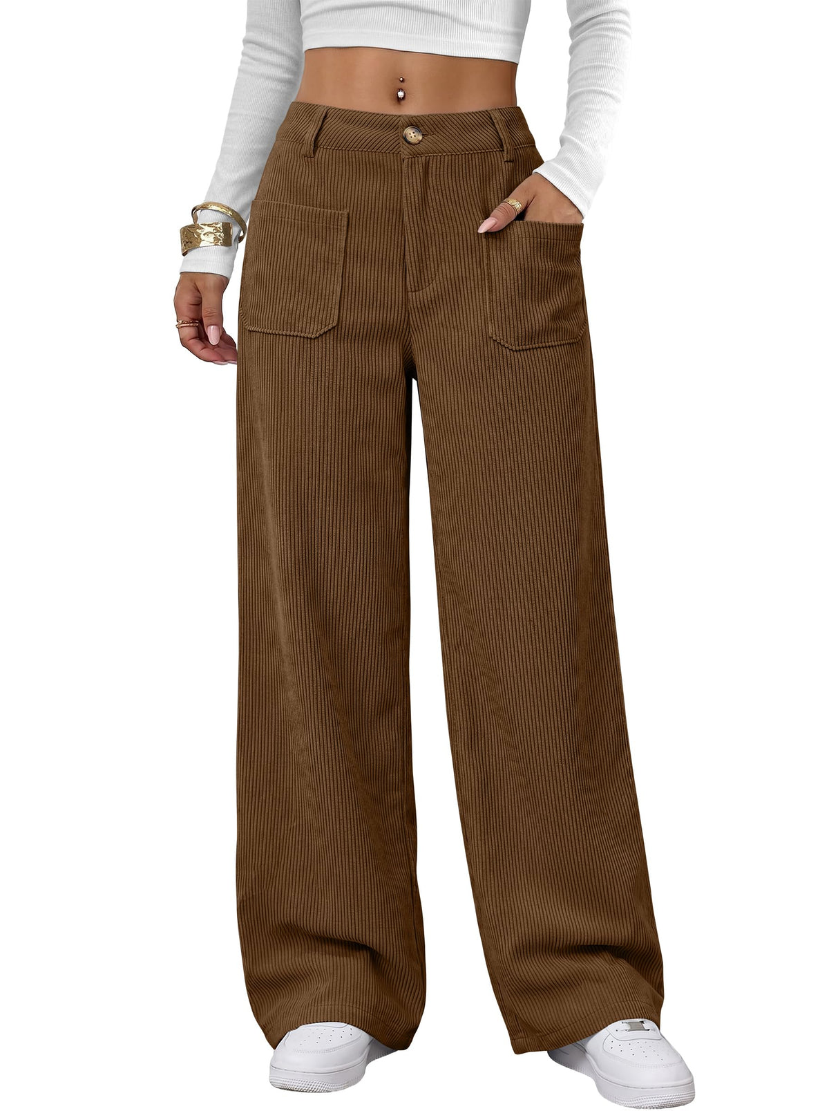 ANRABESS Womens High Waisted Wide Leg Corduroy Casual Pants