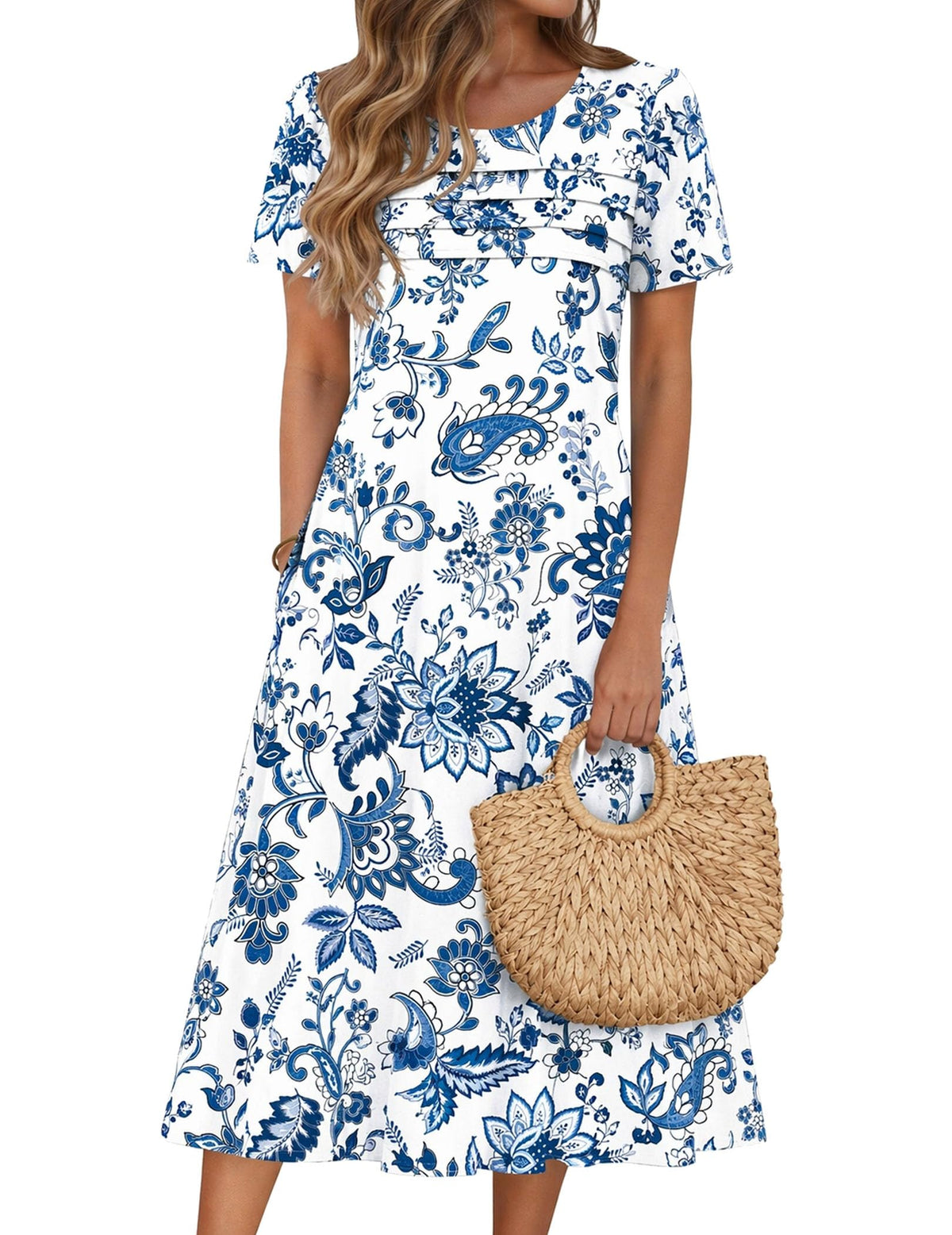 Zeagoo Womens Casual Dresses for Summer Short Sleeve Flare Midi Dress Beach