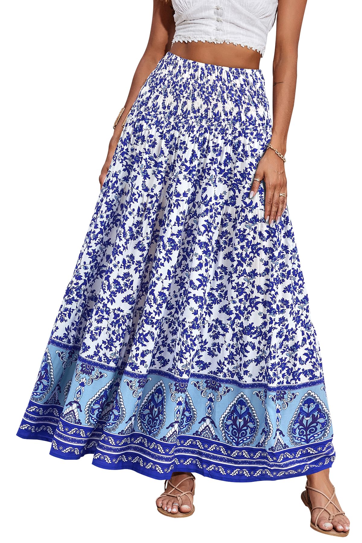 CFLONGE Summer Maxi Skirts for Women 2026 Trendy Floral A Line Boho Skirt