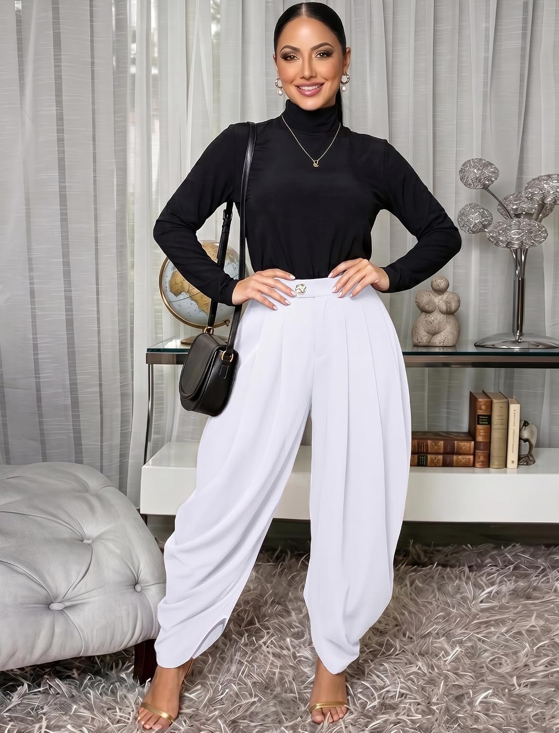 EDITCOZY Women Dress Pants Pleated Business Trouser Pant with Pockets