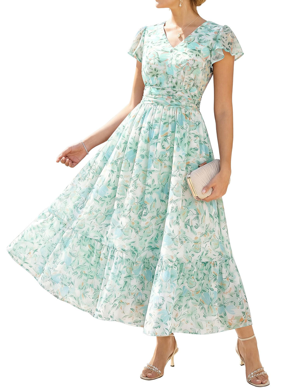 GRACE KARIN Women Summer Dress,Maxi Floral Wedding Guest Dresses