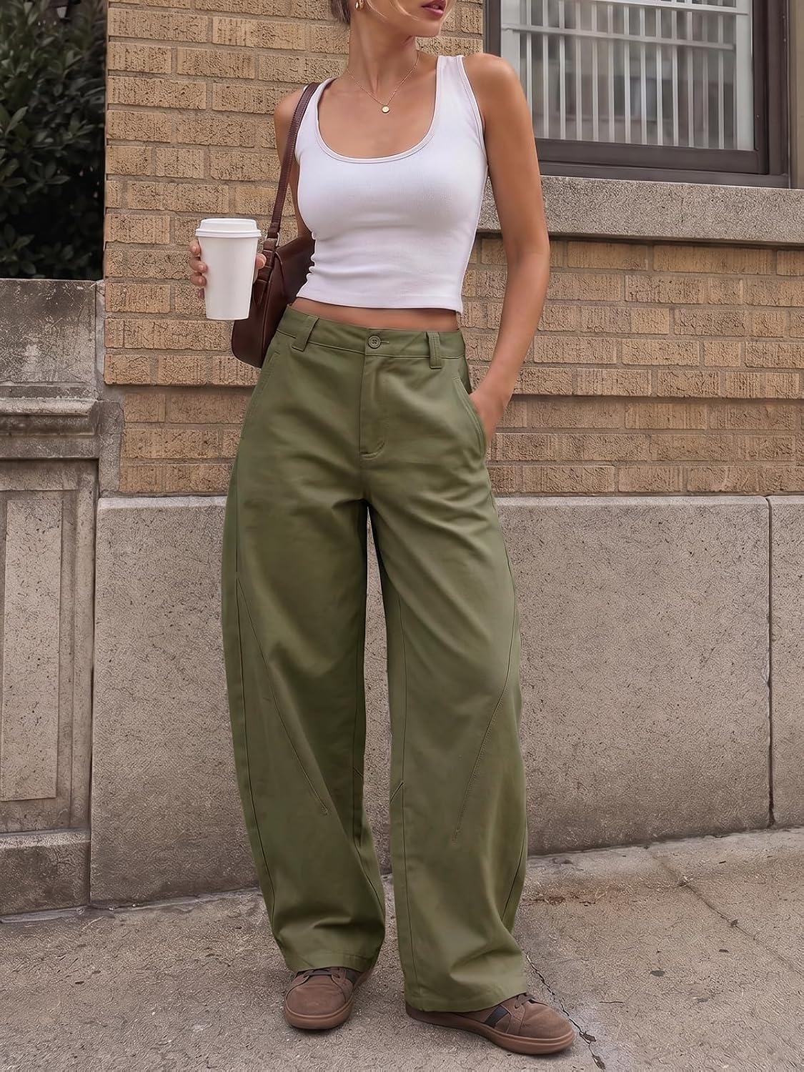 Cicy Bell Womens Barrel Wide Leg Pants Baggy High Waisted Palazzo Trousers