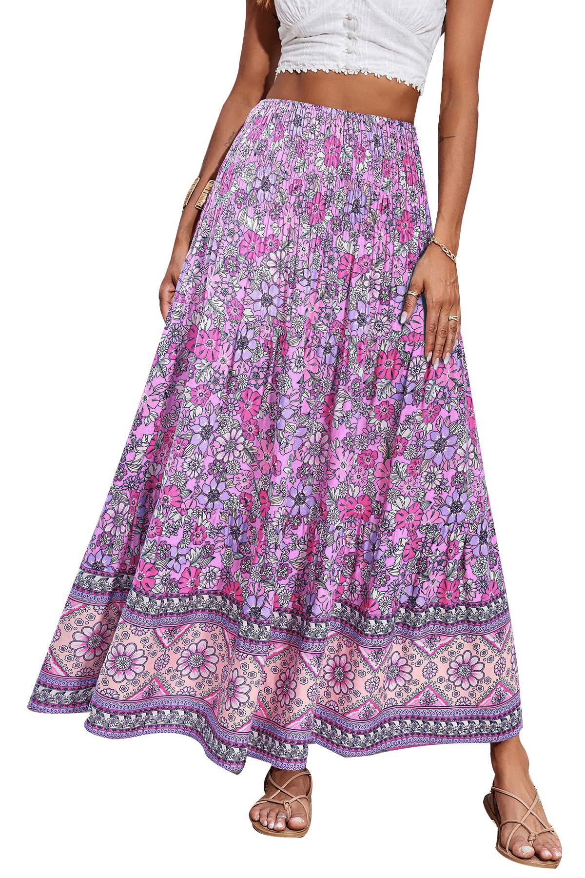 CFLONGE Summer Maxi Skirts for Women 2026 Trendy Floral A Line Boho Skirt