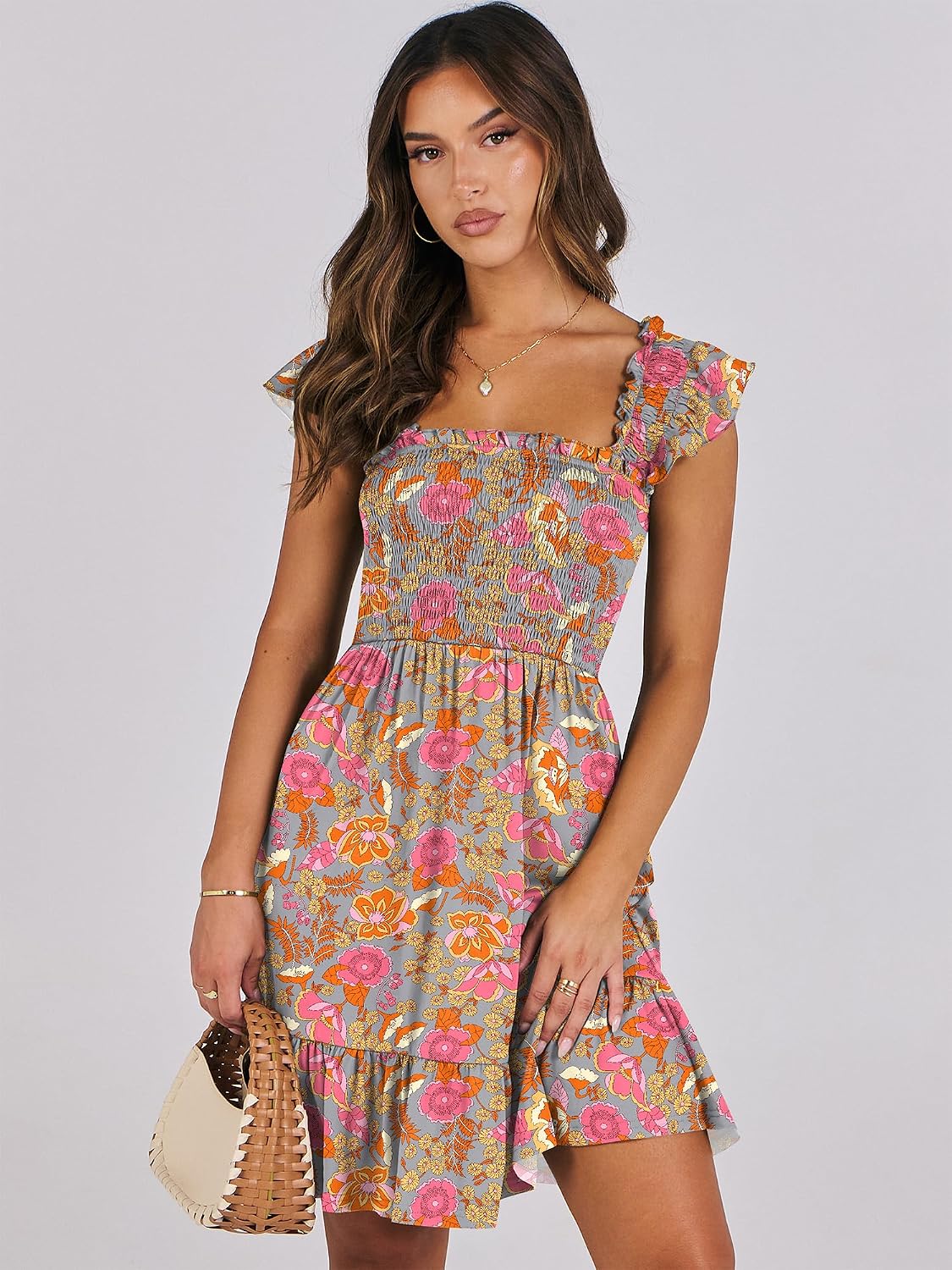 ANRABESS Womens Casual Summer Dress Boho Smocked Beach Cute Teen Sundress