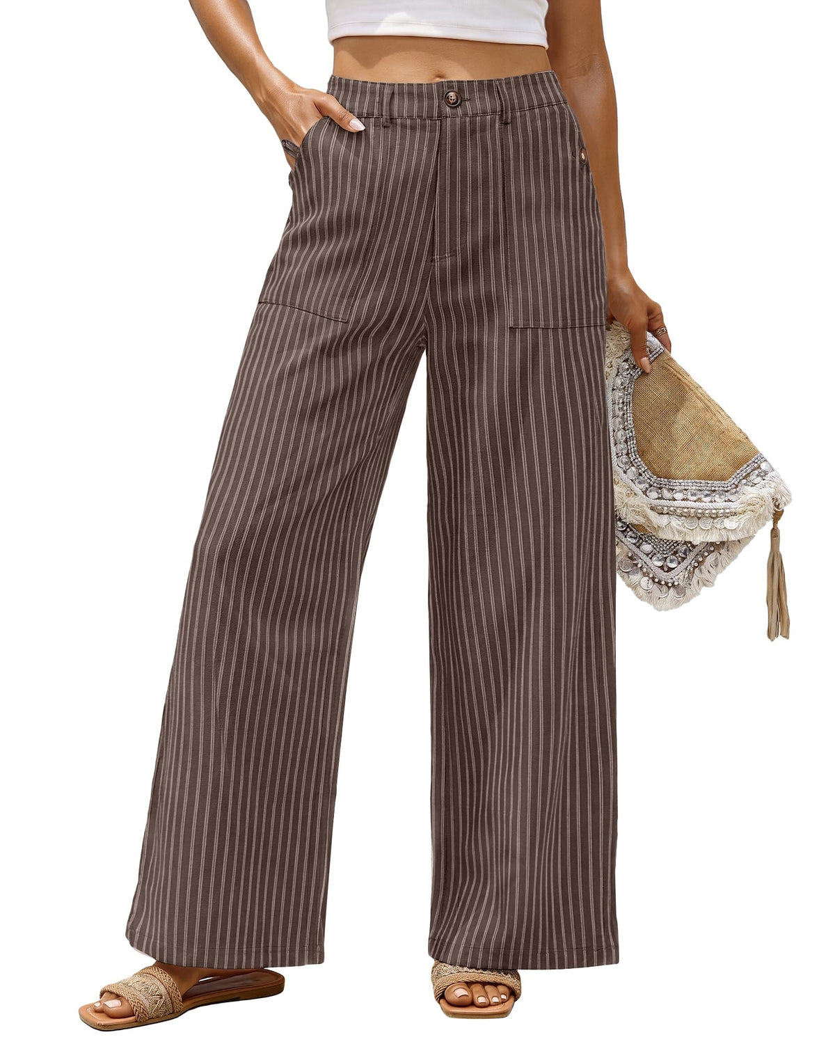 Bsubseach Womens Cotton Linen Pants Wide Leg Work Casual Pants