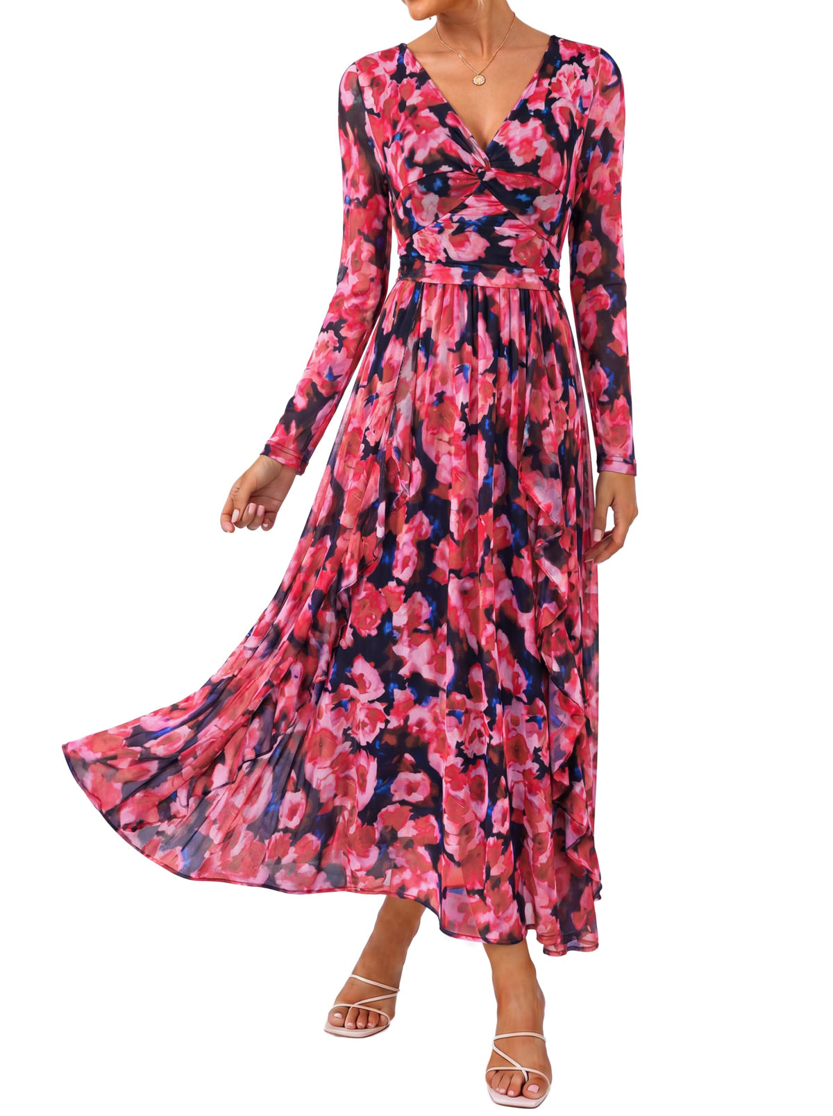GRACE KARIN Women Fall Wedding Guest Long Sleeve Formal Floral Maxi Dress