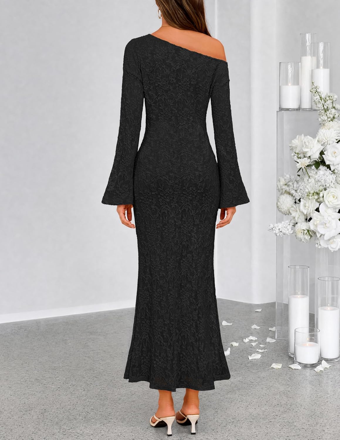 MEROKEETY Women's Lace Off The Shoulder Fall Wedding Guest Cocktail Dress
