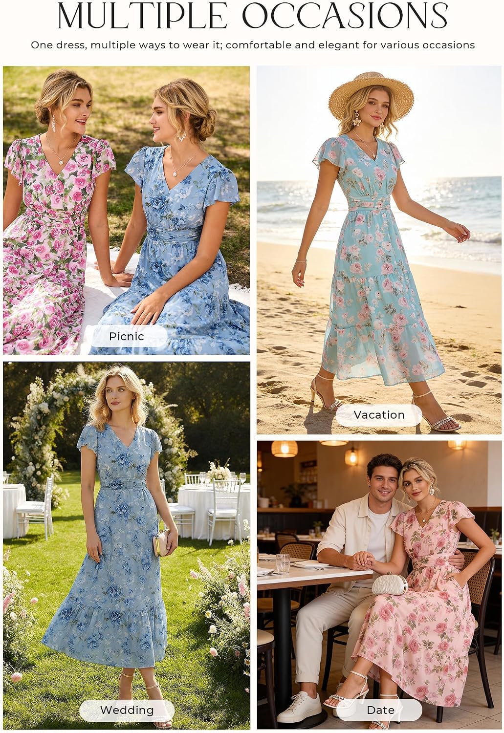 GRACE KARIN Women Summer Dress,Maxi Floral Wedding Guest Dresses