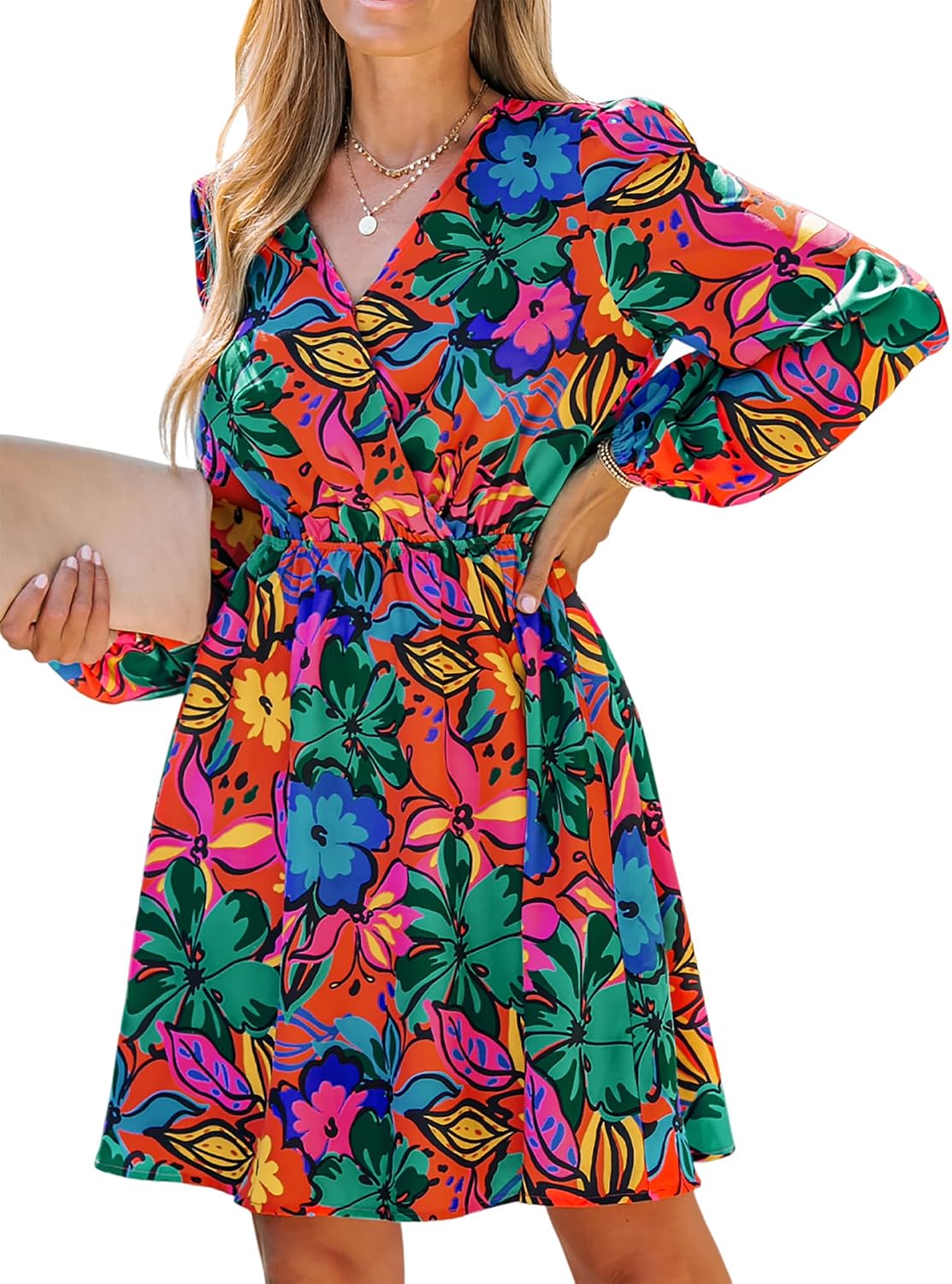 CUPSHE Womens Fall Floral Dress Boho Vacation Mini Wedding Guest Dresses