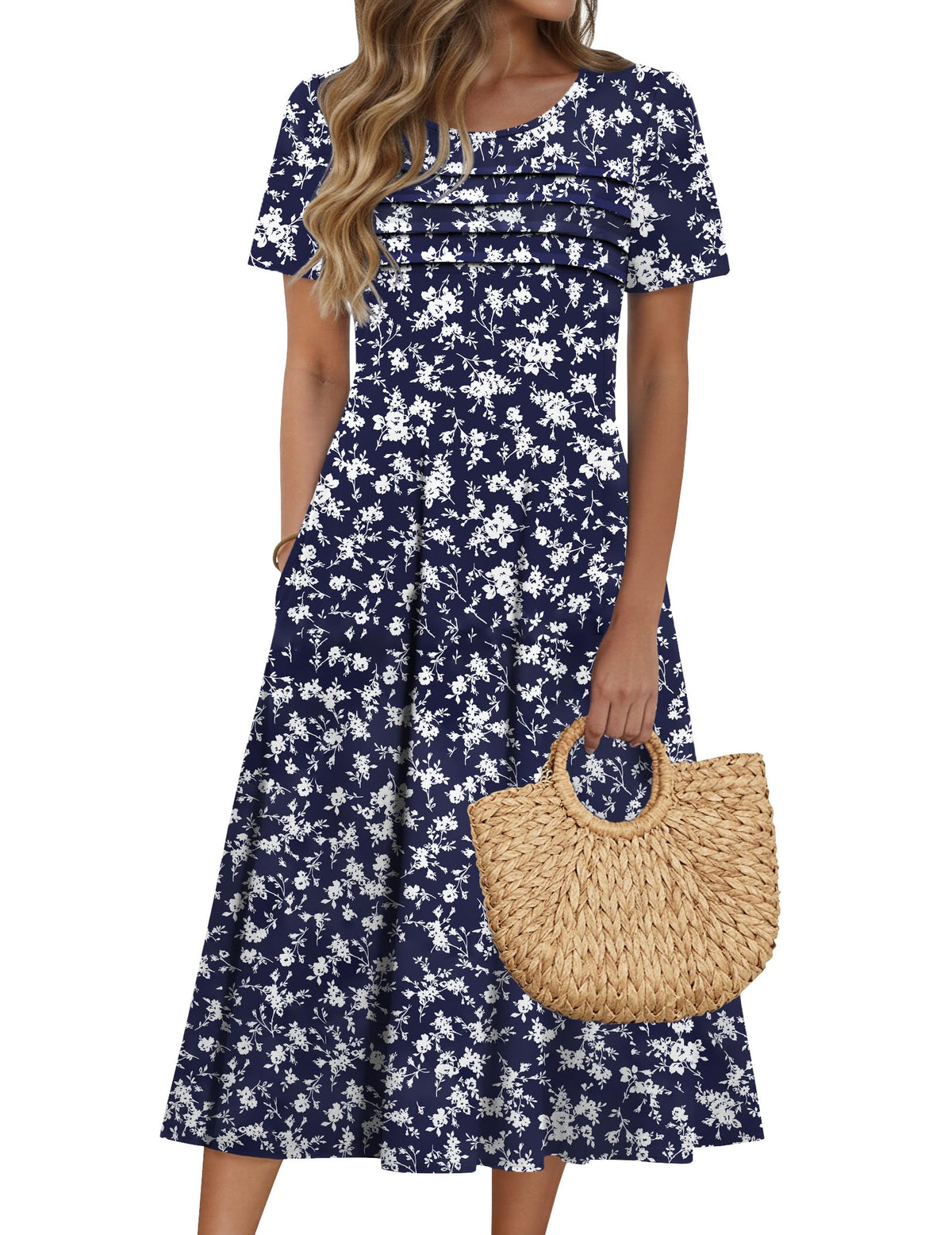 Zeagoo Womens Casual Dresses for Summer Short Sleeve Flare Midi Dress Beach