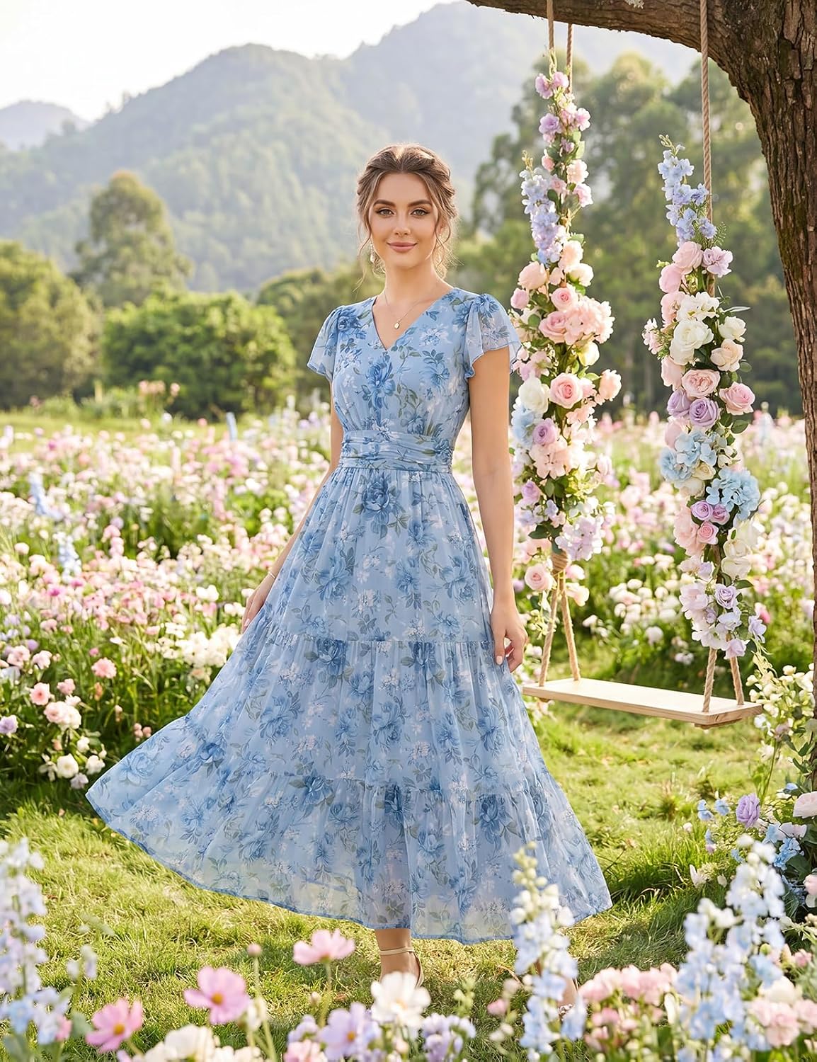 GRACE KARIN Women Summer Dress,Maxi Floral Wedding Guest Dresses