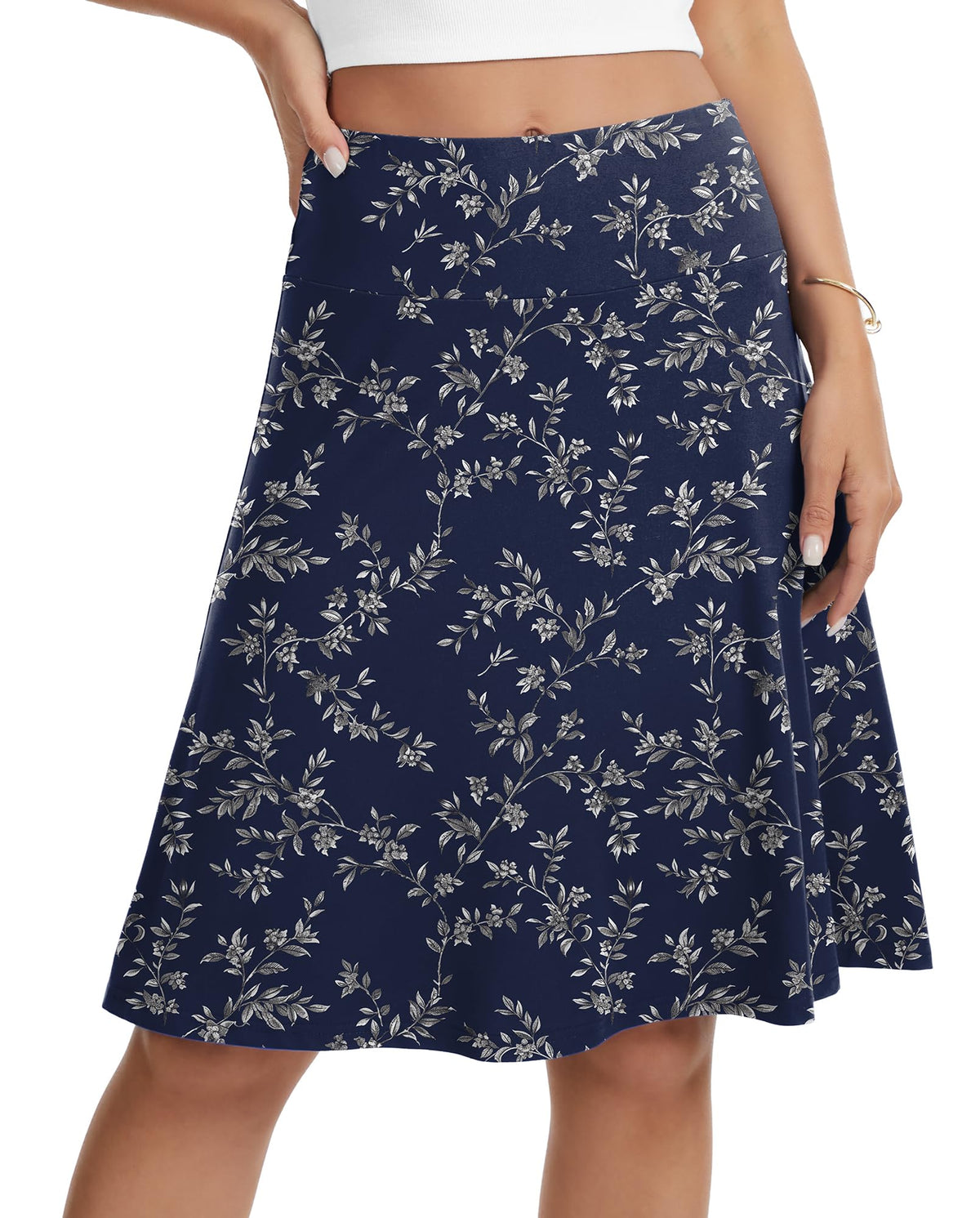 VIISHOW Women's Knee Length Skirt High Waisted Stretchy A-Line Skater Skirt Soft Knit Modest Casual Skirts for Daily Wear
