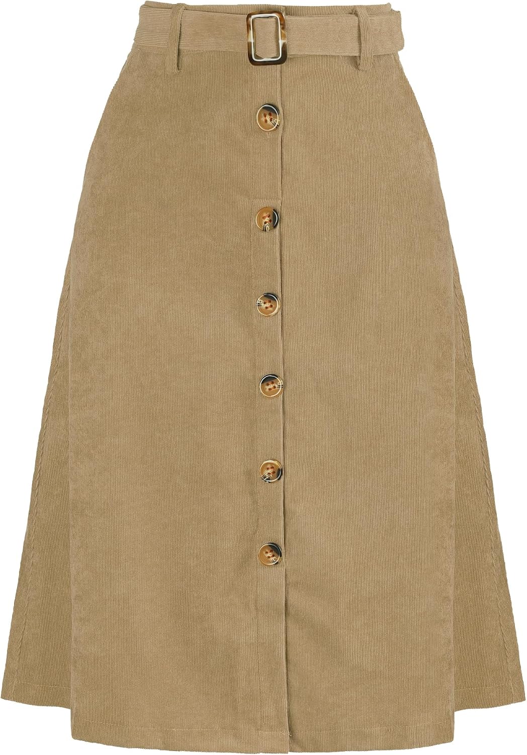 Allegra K Women's Button Front High Waist A-Line Belted Corduroy Midi Skirt