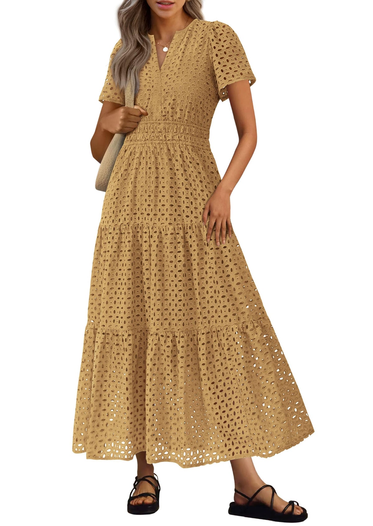 PRETTYGARDEN Women's Summer Hollow Out Eyelet Maxi Dress