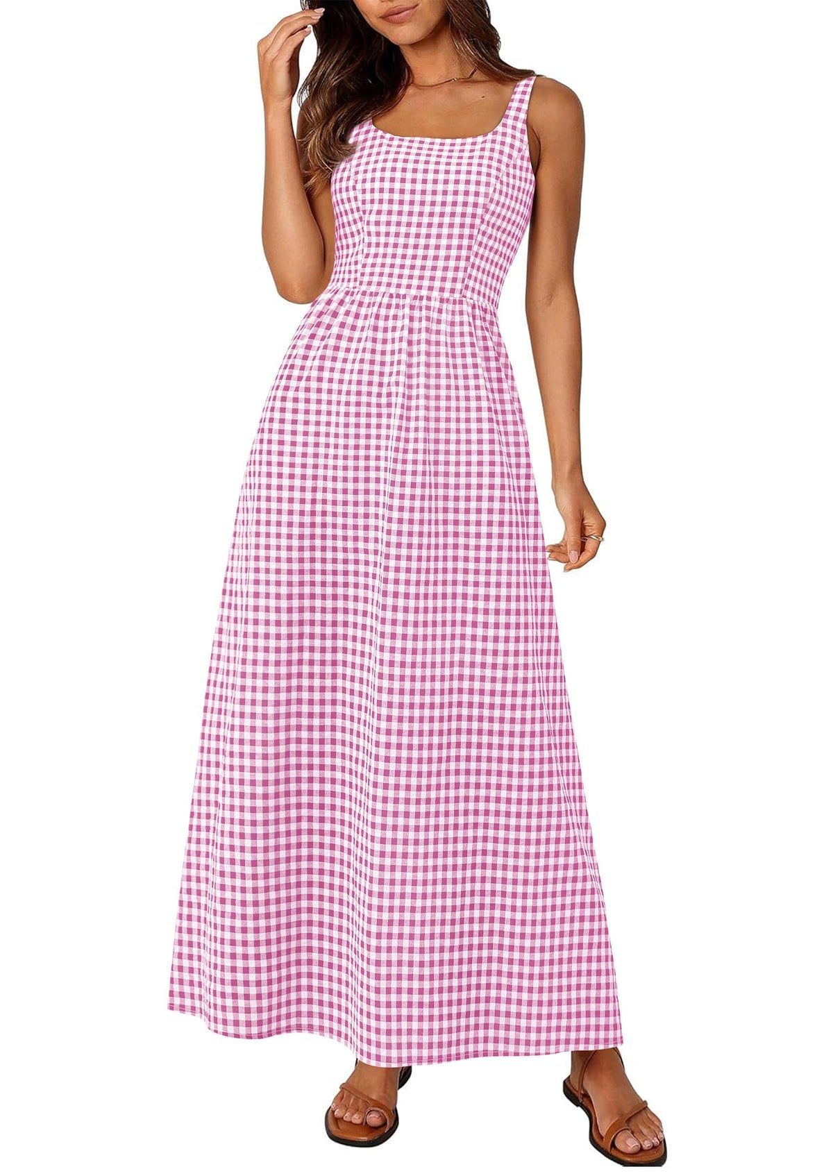 PRETTYGARDEN Women's Summer Gingham Maxi Long Dress