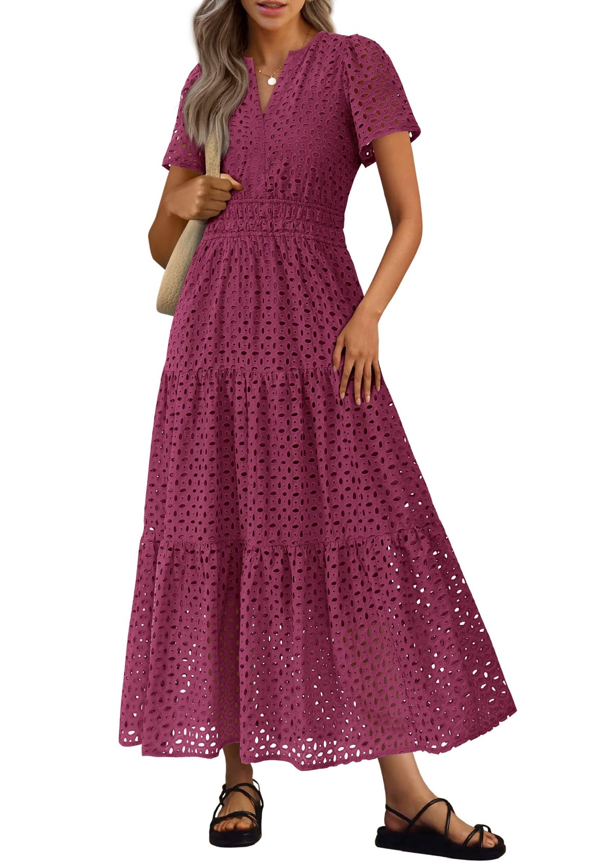 PRETTYGARDEN Women's Summer Hollow Out Eyelet Maxi Dress