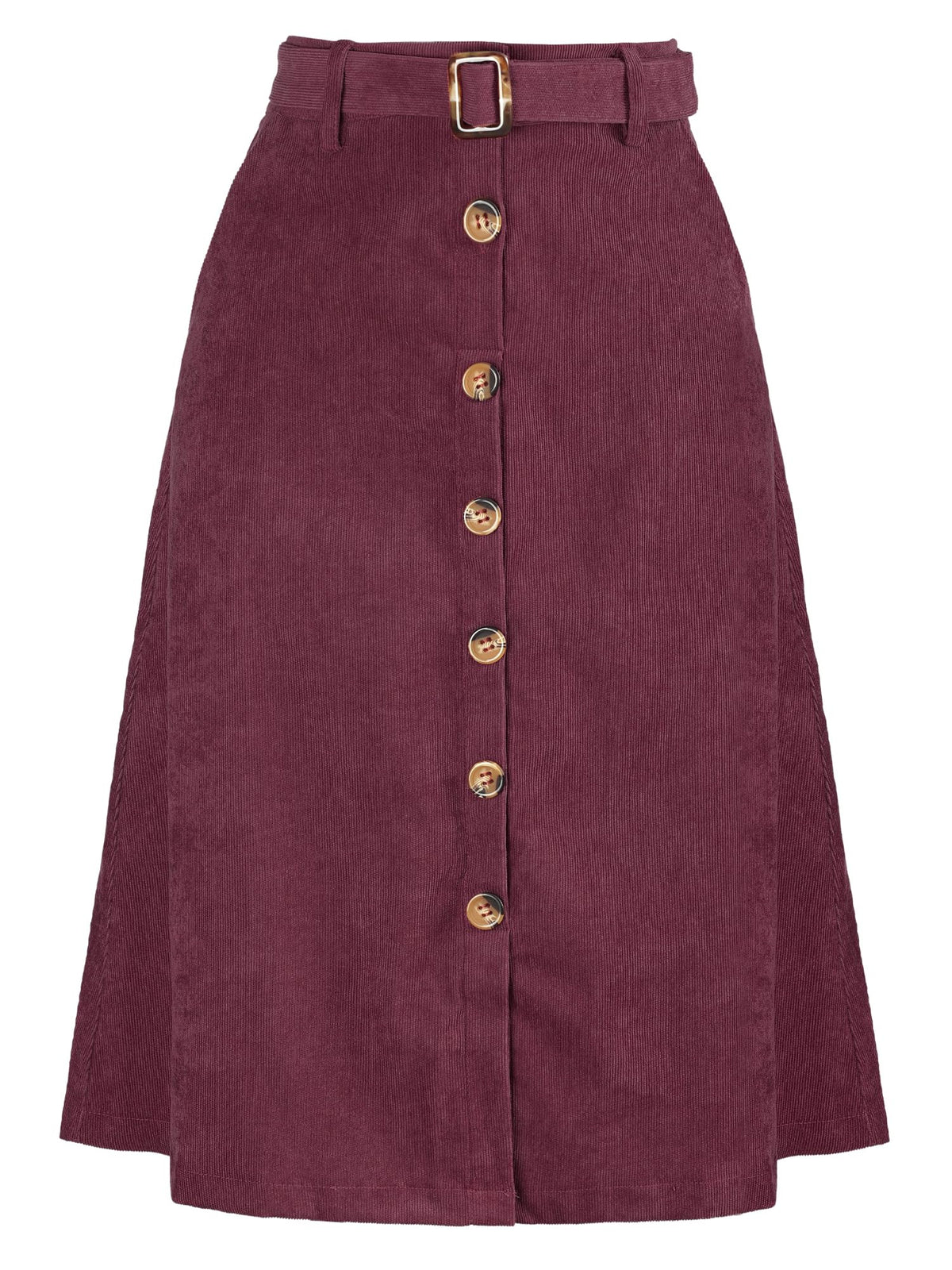 Allegra K Women's Button Front High Waist A-Line Belted Corduroy Midi Skirt