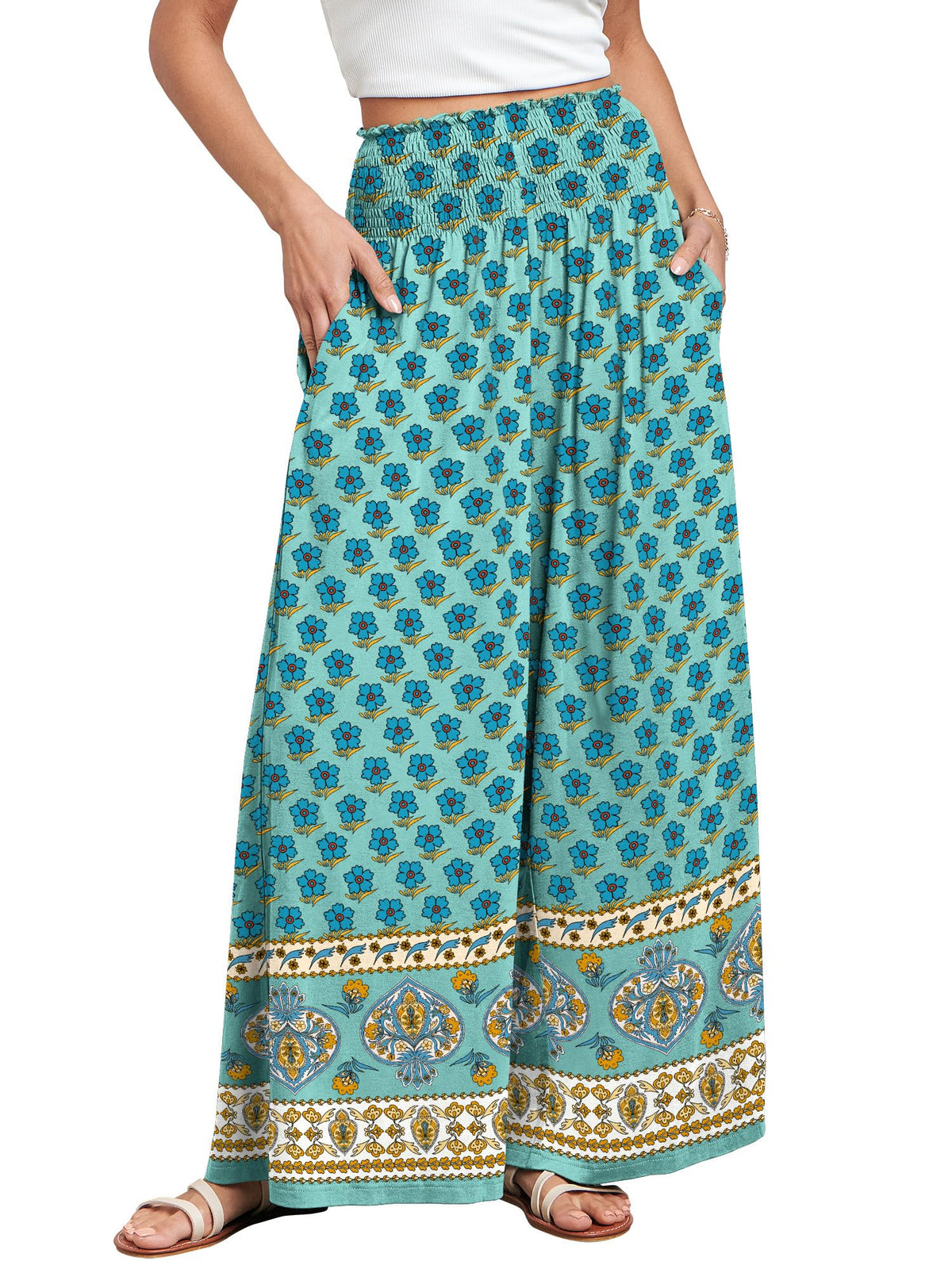 ANRABESS Women Summer Casual Wide Leg Palazzo Pants with Pockets