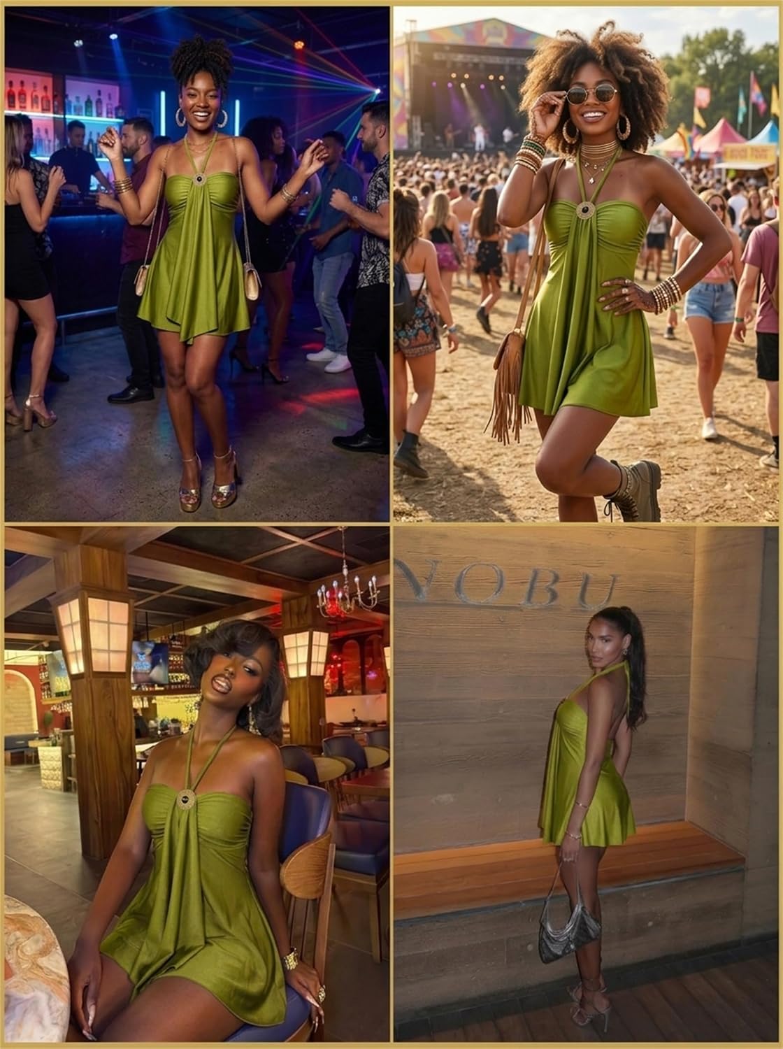 Women's Satin Halter Mini Dress Backless Flowy Vacation Going Out Dress