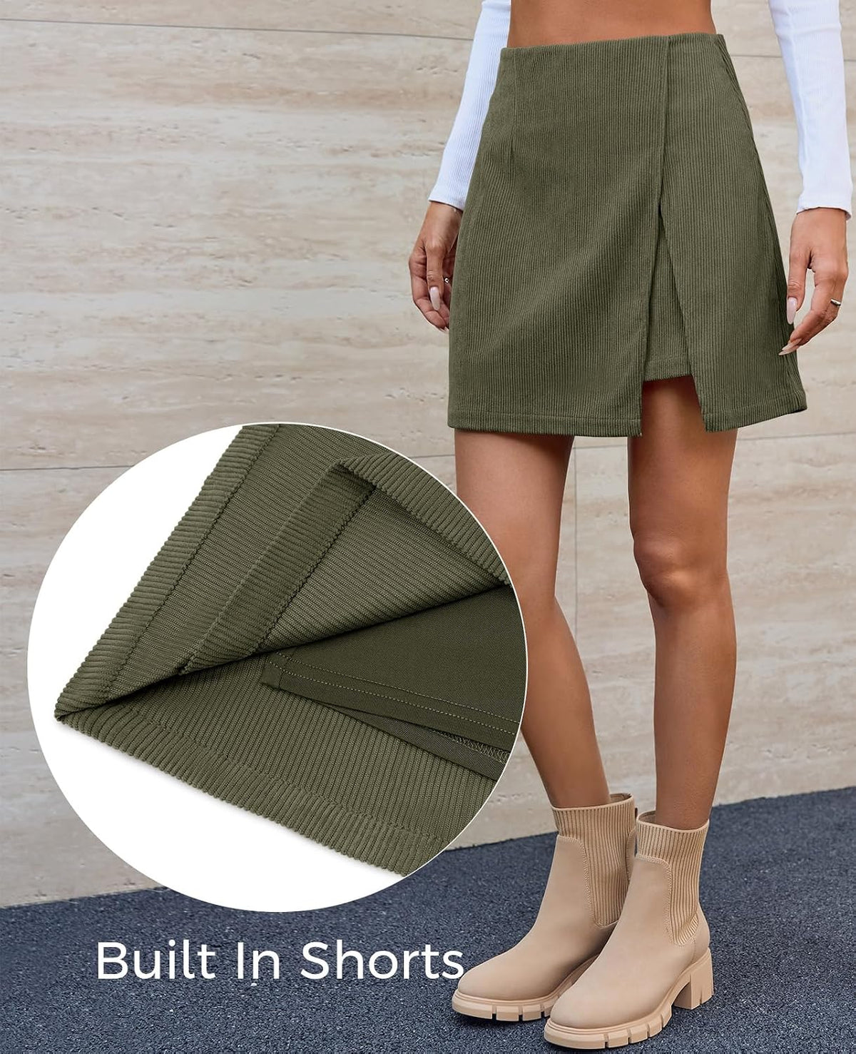 Cicy Bell Womens Corduroy Mini Skirt High Waisted A-line Fall Skirts