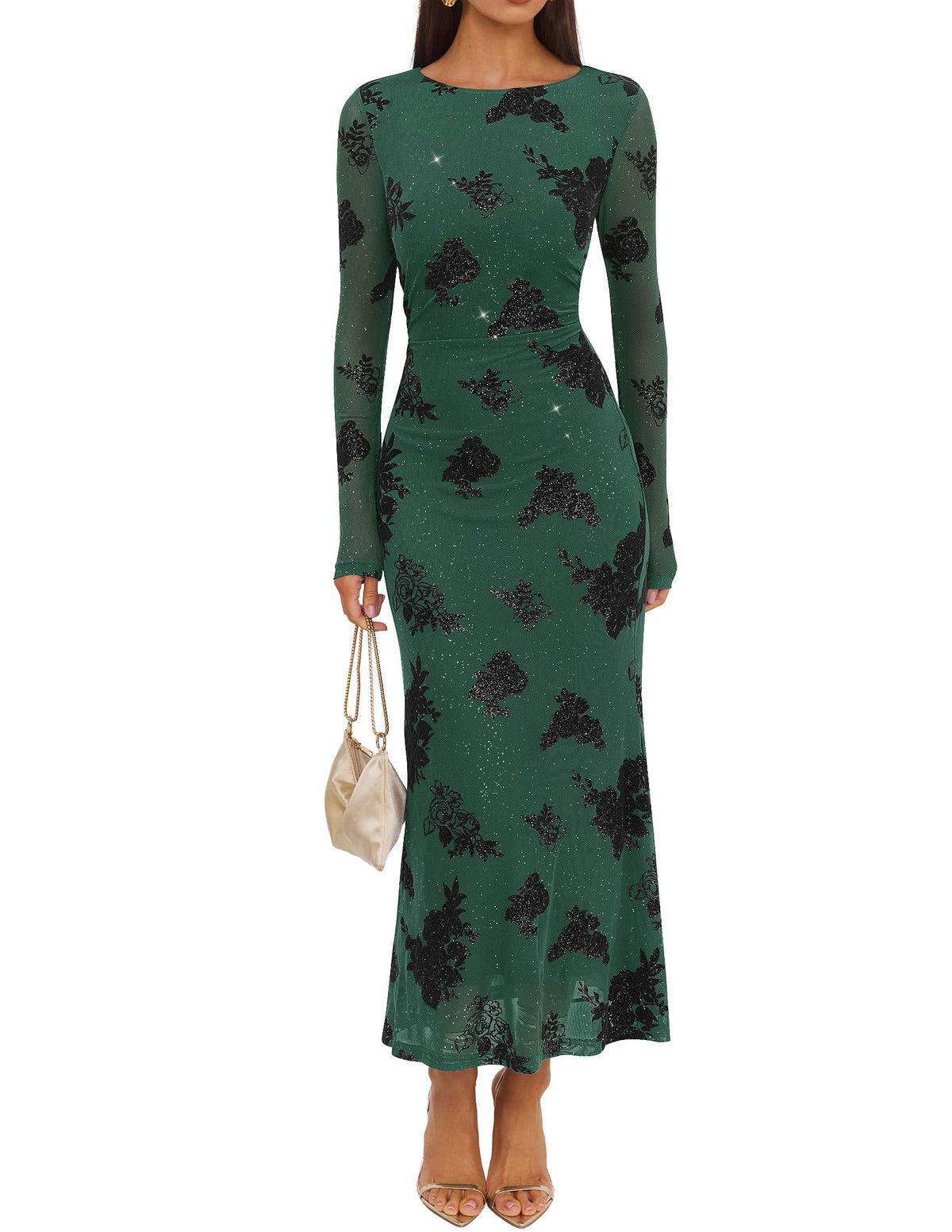 ZESICA Women Fall Floral Wedding Guest Cocktail Maxi Dress