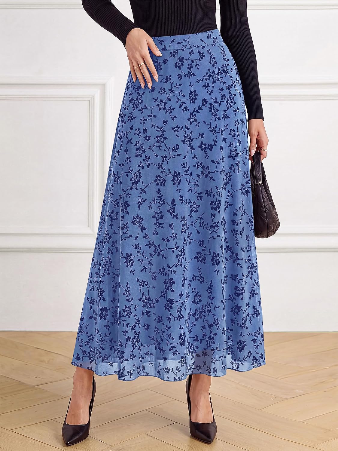 BTFBM Womens Floral Mesh Maxi Skirts Long Tulle Skirt