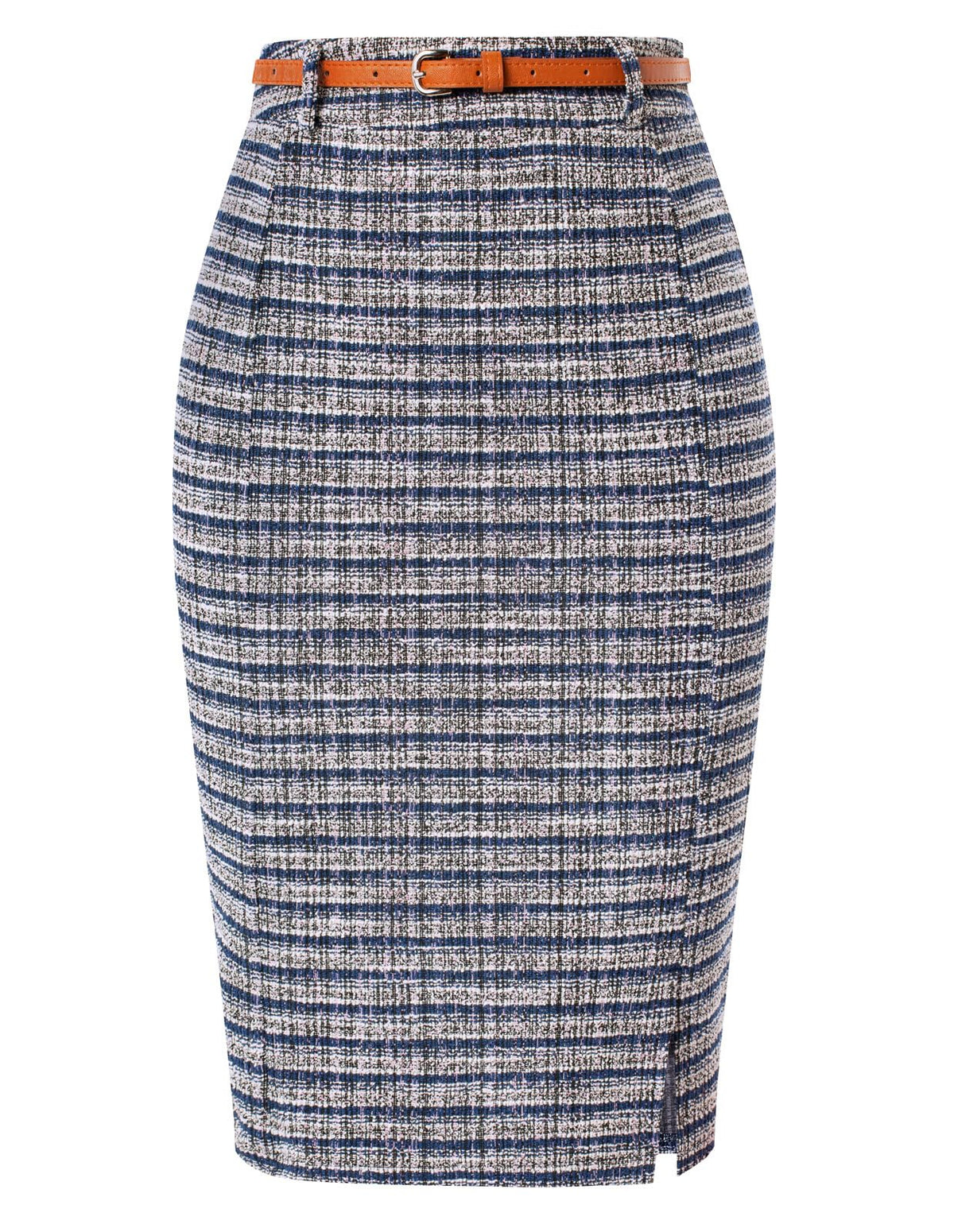 Kate Kasin Women Tweed Pencil Skirt, Knee Length Skirts with Slit