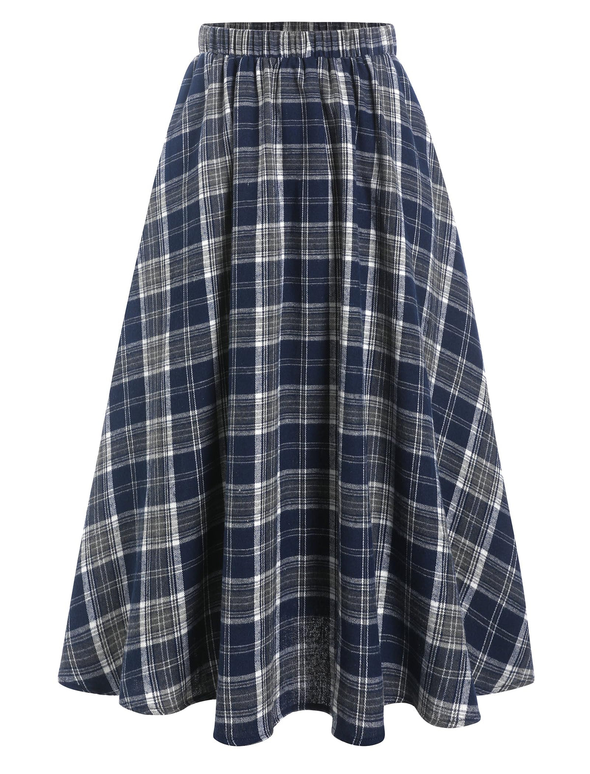 ZAFUL Womens Plaid Skirts Elastic Waist A-Line Pleated Midi Skirts